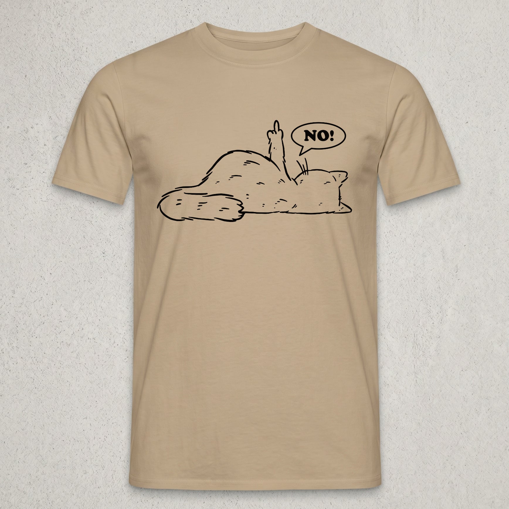 "Lazy Cat NO!" Lustiges T-Shirt mit Katze & Mittelfinger – Witziges Funshirt für Introvertierte & Katzenfans – Minimalistisches Grafikshirt Weiß