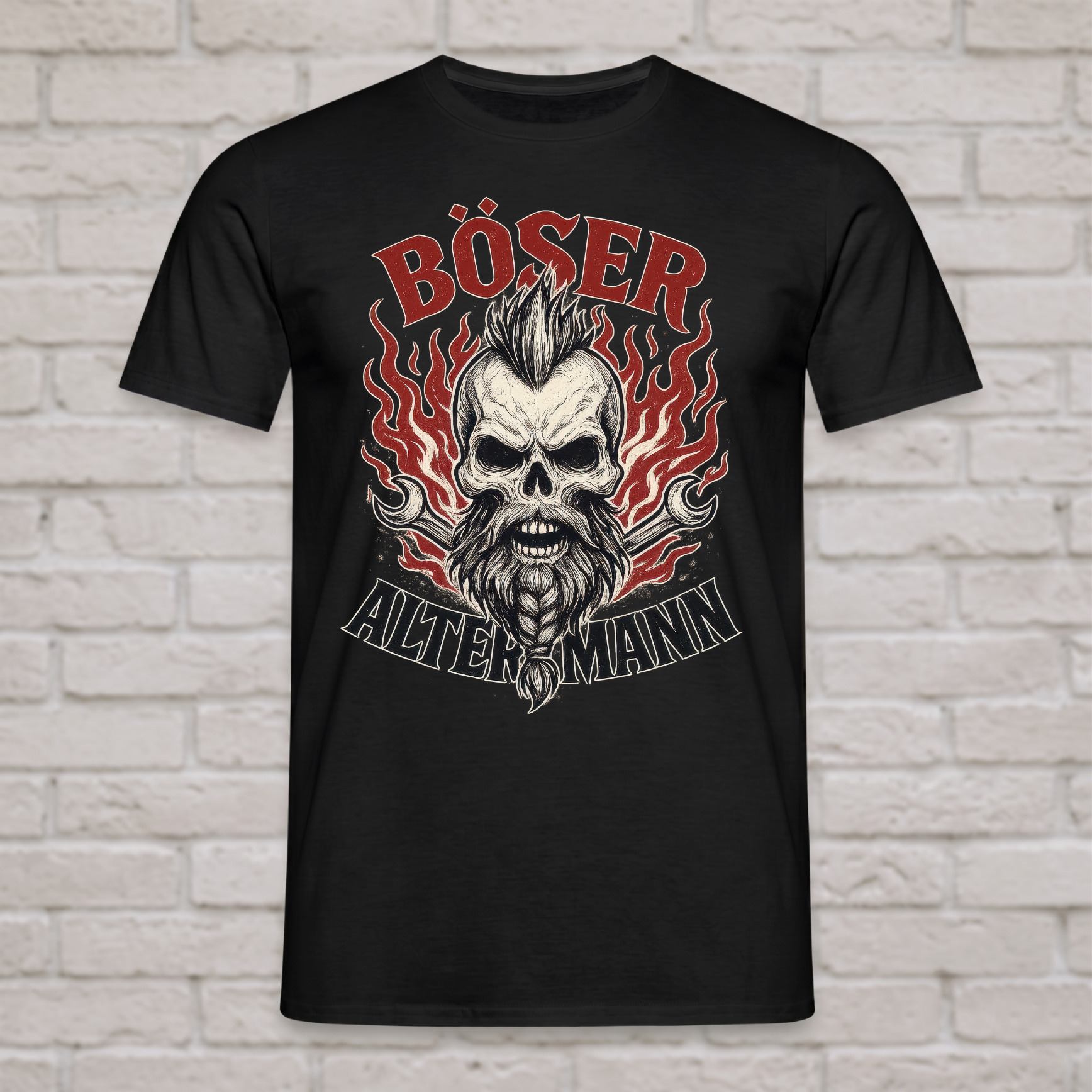 "Böser Alter Mann" T-Shirt mit Totenkopf & Schraubenschlüssel – Cooles Biker Rocker Geschenk für Männer, Papa & Opa – Schwarz