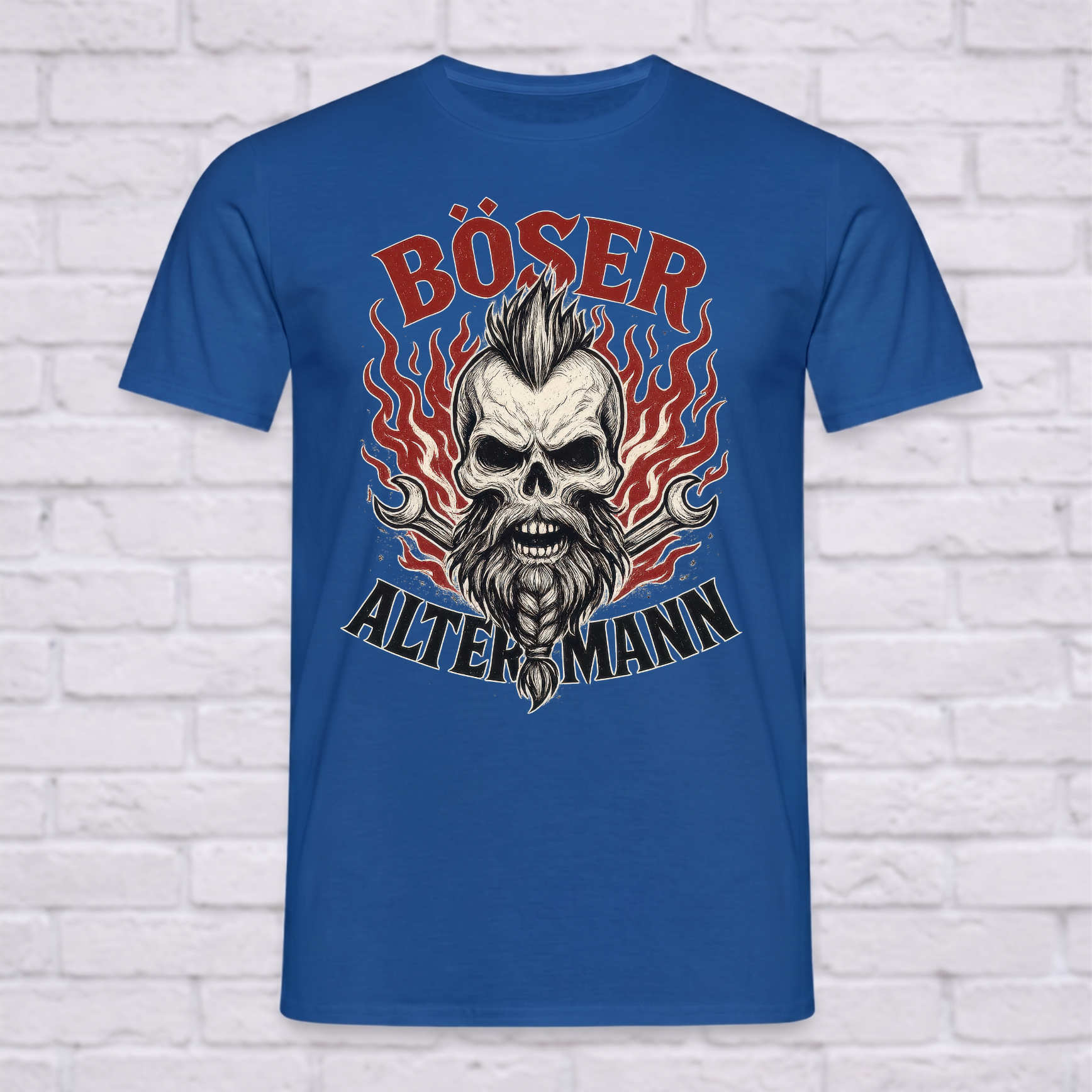 "Böser Alter Mann" T-Shirt mit Totenkopf & Schraubenschlüssel – Cooles Biker Rocker Geschenk für Männer, Papa & Opa – Schwarz