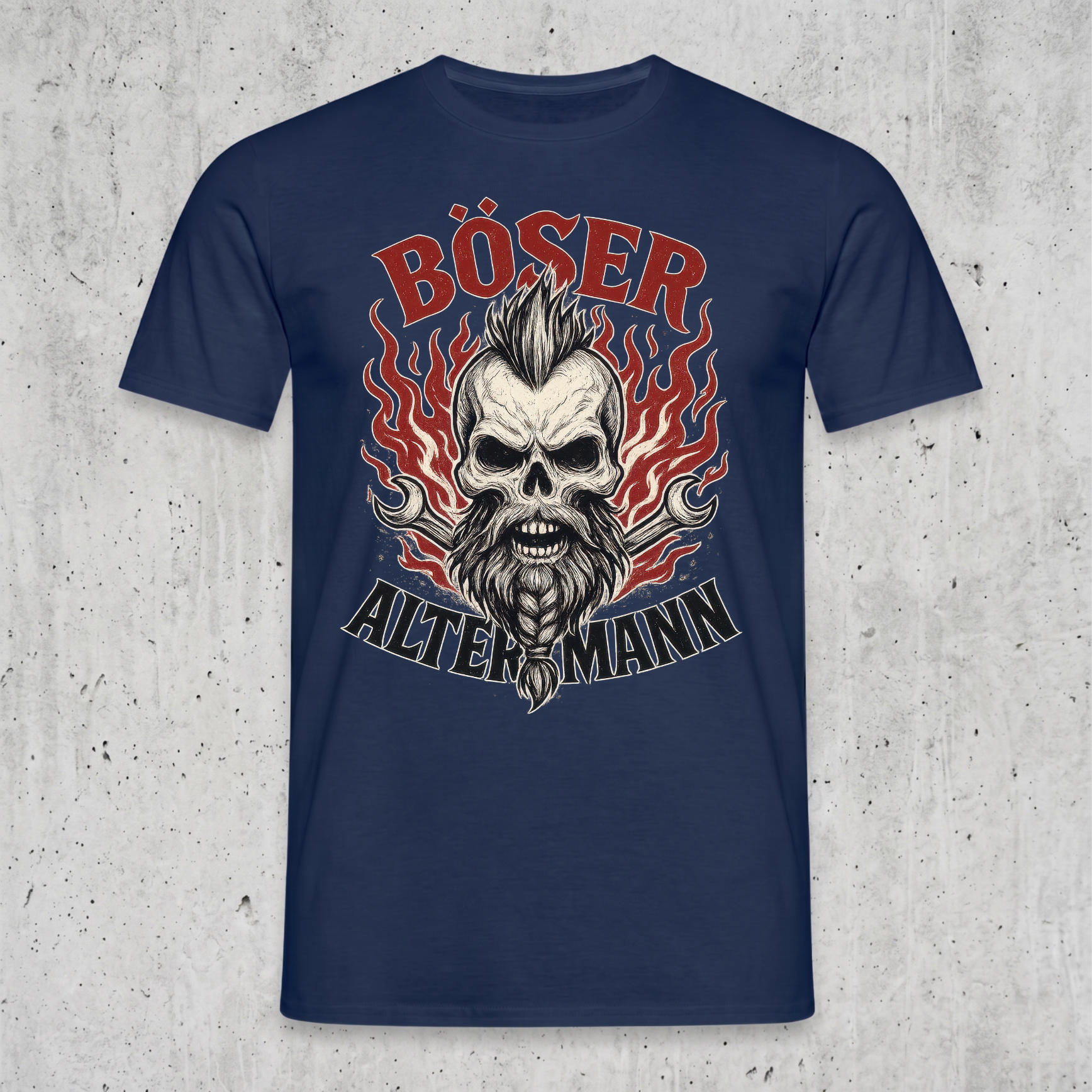 "Böser Alter Mann" T-Shirt mit Totenkopf & Schraubenschlüssel – Cooles Biker Rocker Geschenk für Männer, Papa & Opa – Schwarz