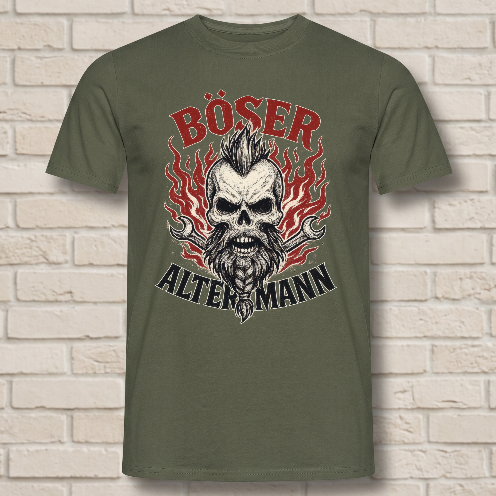 "Böser Alter Mann" T-Shirt mit Totenkopf & Schraubenschlüssel – Cooles Biker Rocker Geschenk für Männer, Papa & Opa – Schwarz