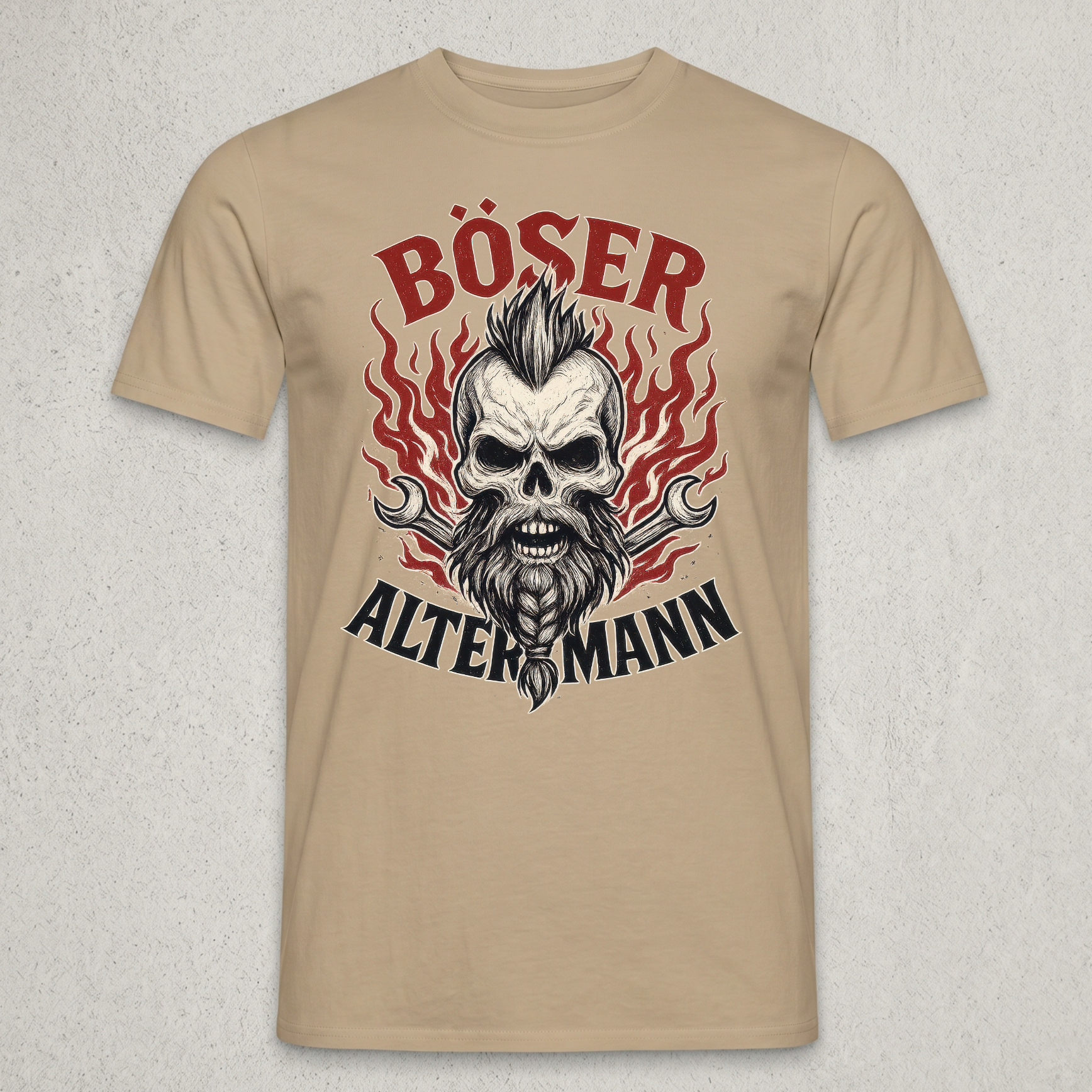 "Böser Alter Mann" T-Shirt mit Totenkopf & Schraubenschlüssel – Cooles Biker Rocker Geschenk für Männer, Papa & Opa – Schwarz