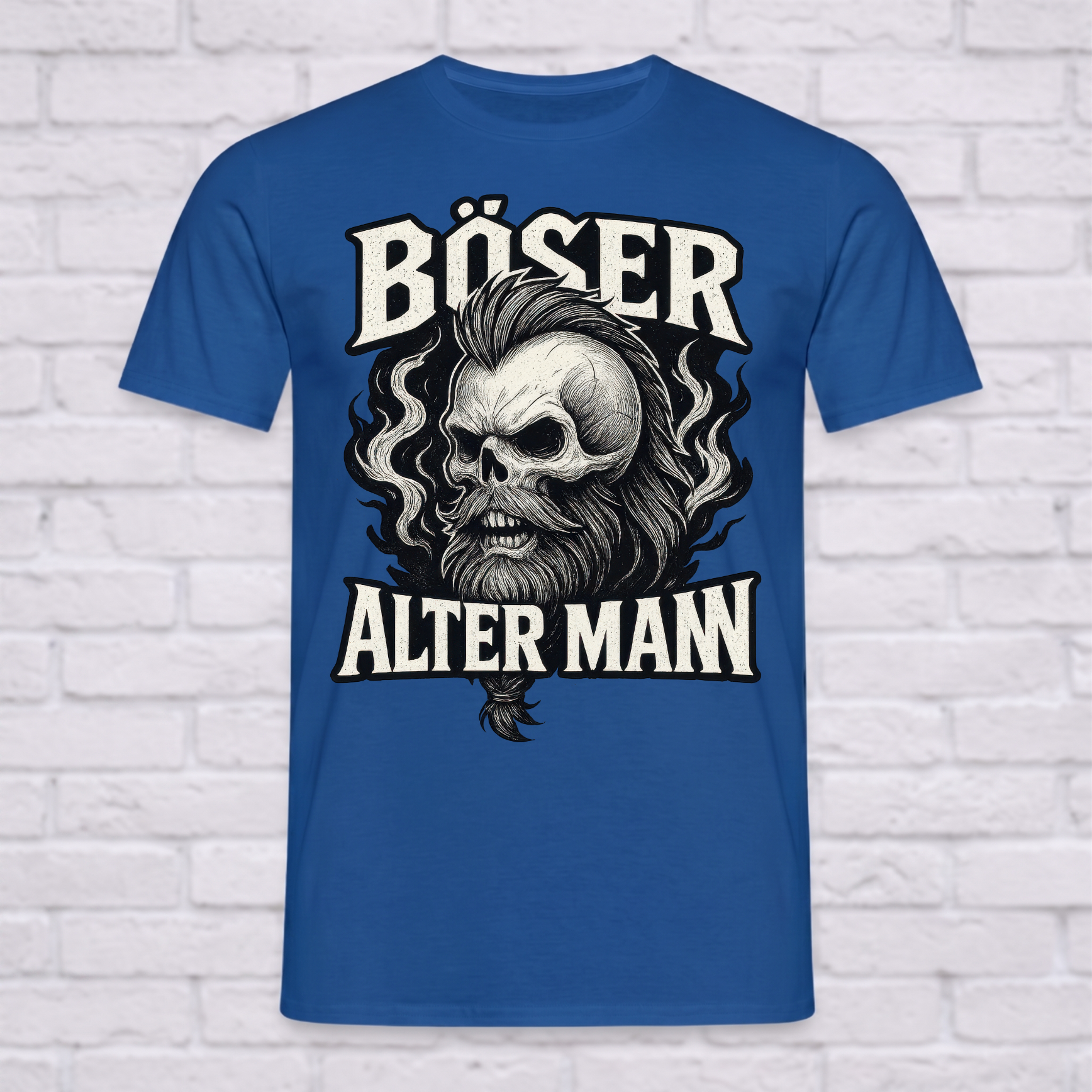 "Böser Alter Mann" T-Shirt mit Wikinger Totenkopf & Bart – Cooles Monochrom Biker Rocker Geschenk für Männer, Papa & Opa – Schwarz