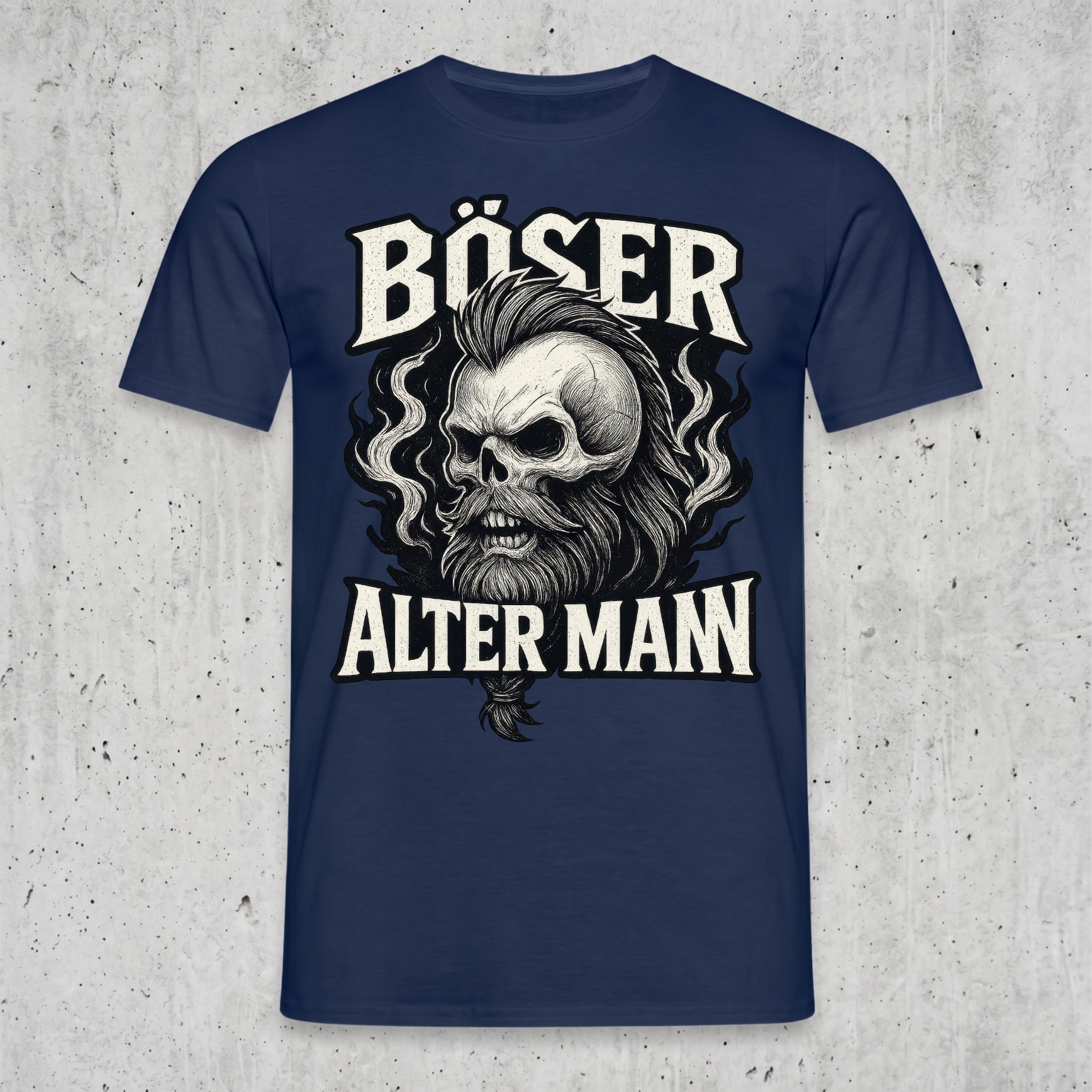 "Böser Alter Mann" T-Shirt mit Wikinger Totenkopf & Bart – Cooles Monochrom Biker Rocker Geschenk für Männer, Papa & Opa – Schwarz