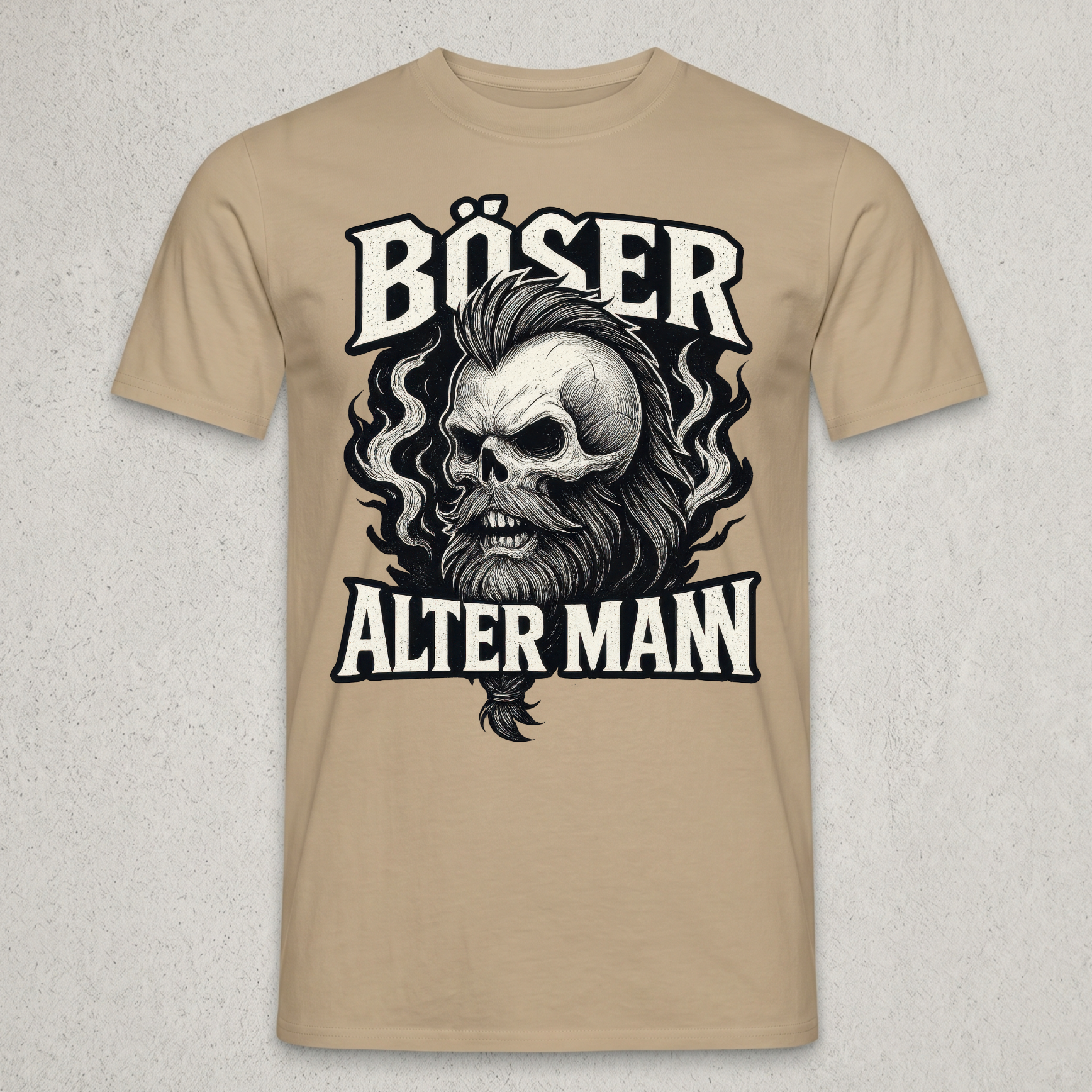 "Böser Alter Mann" T-Shirt mit Wikinger Totenkopf & Bart – Cooles Monochrom Biker Rocker Geschenk für Männer, Papa & Opa – Schwarz