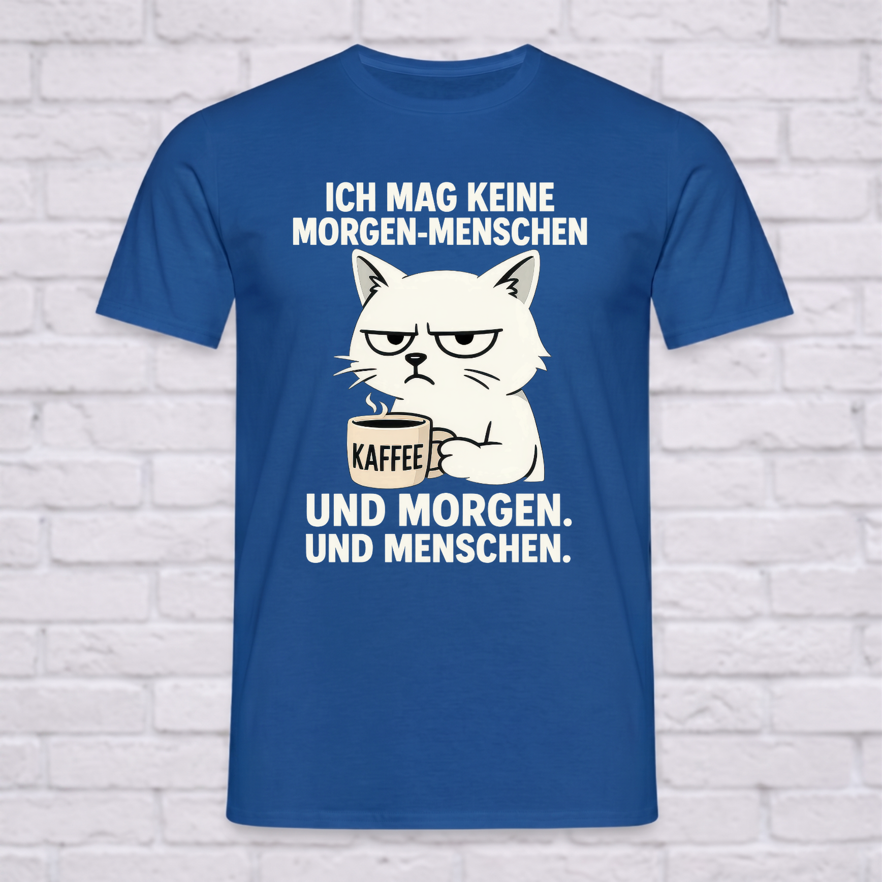 "Ich mag keine Morgenmenschen" Lustiges T-Shirt mit Katze & Kaffee – Witziges Büro Funshirt für Morgenmuffel & Introvertierte