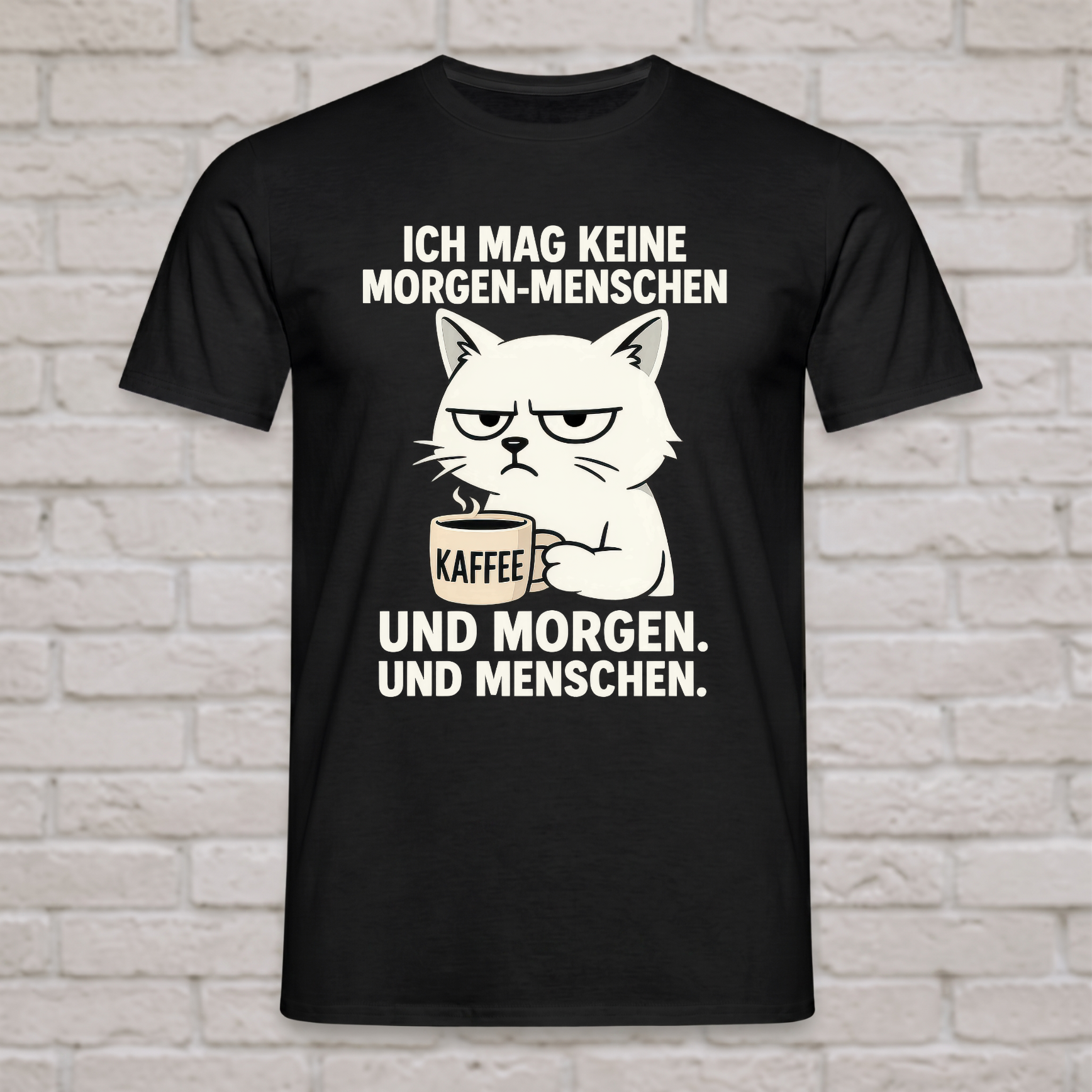 "Ich mag keine Morgenmenschen" Lustiges T-Shirt mit Katze & Kaffee – Witziges Büro Funshirt für Morgenmuffel & Introvertierte