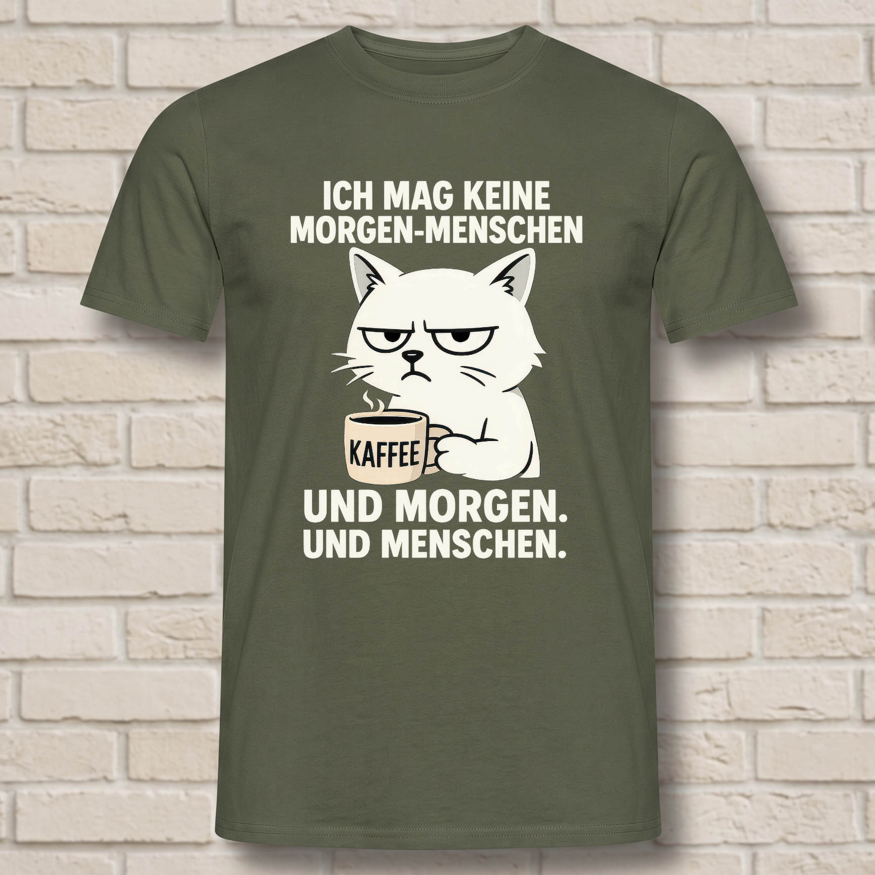 "Ich mag keine Morgenmenschen" Lustiges T-Shirt mit Katze & Kaffee – Witziges Büro Funshirt für Morgenmuffel & Introvertierte