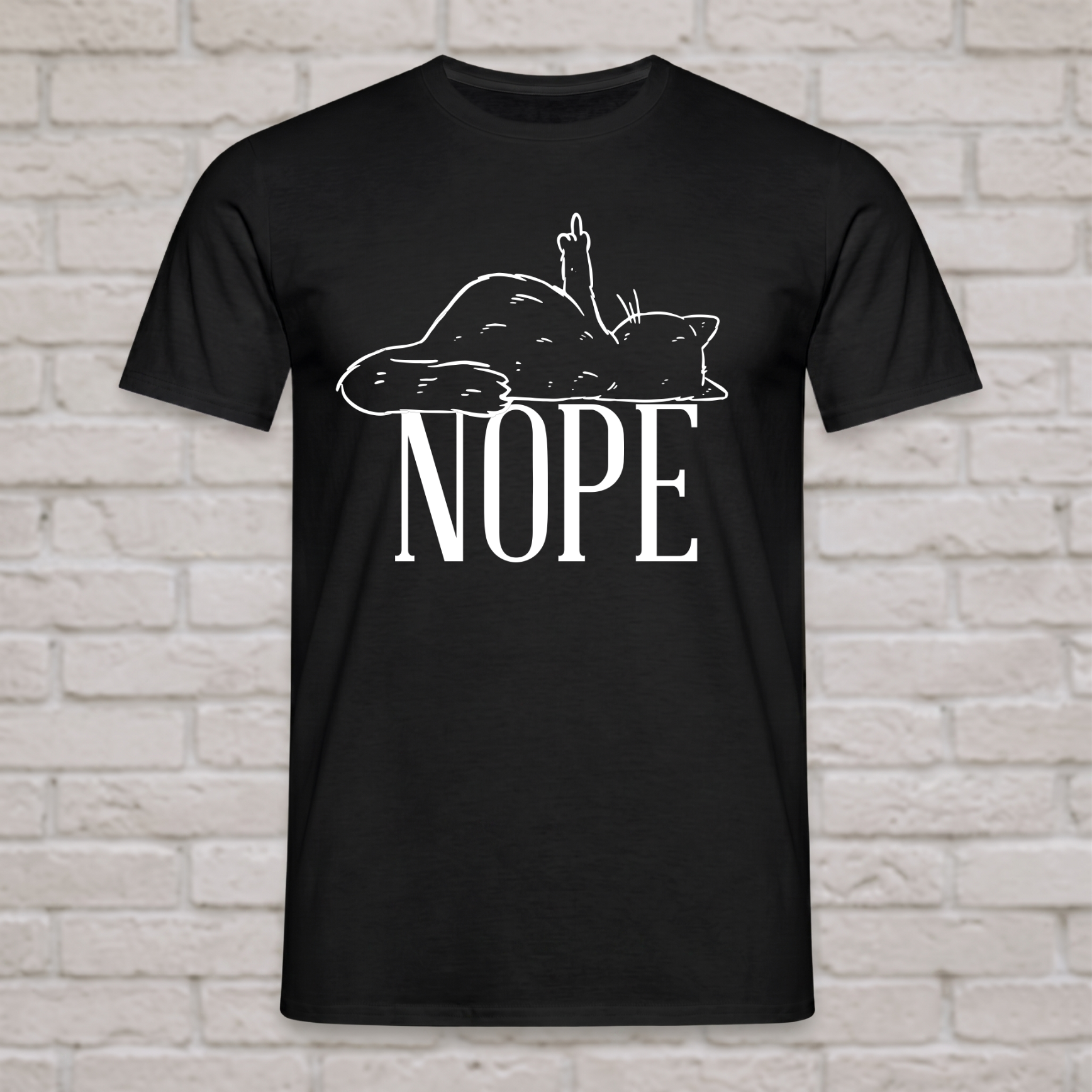 "Lazy Cat NOPE" Lustiges T-Shirt mit Katze & Mittelfinger – Witziges Funshirt für Introvertierte & Katzenfans – Minimalistisches Grafikshirt Schwarz