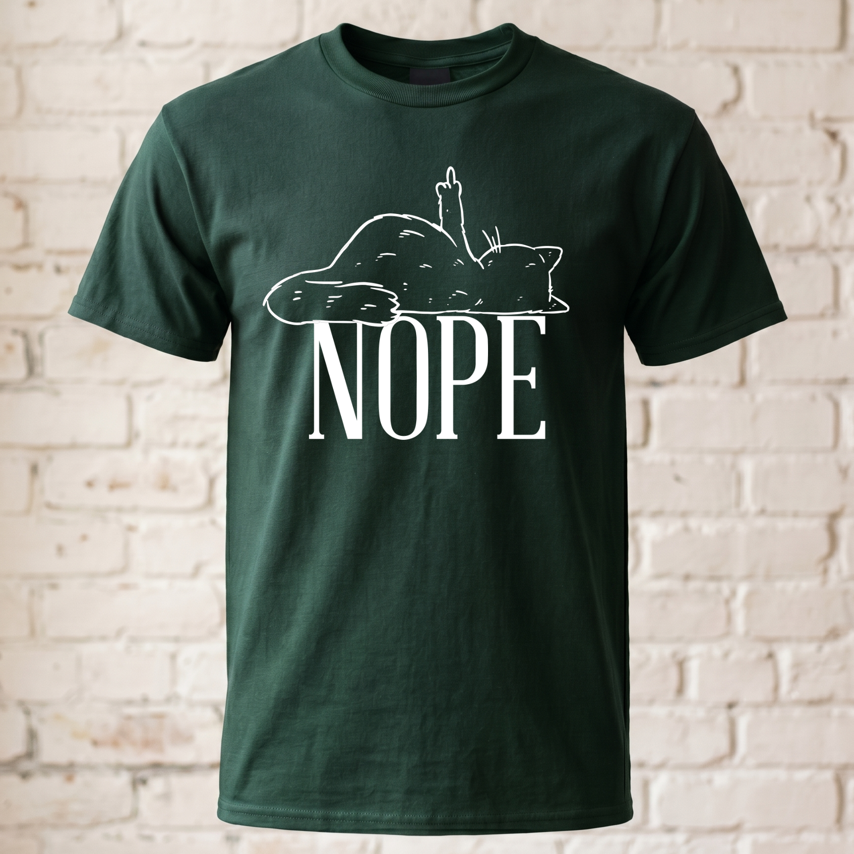 "Lazy Cat NOPE" Lustiges T-Shirt mit Katze & Mittelfinger – Witziges Funshirt für Introvertierte & Katzenfans – Minimalistisches Grafikshirt Schwarz