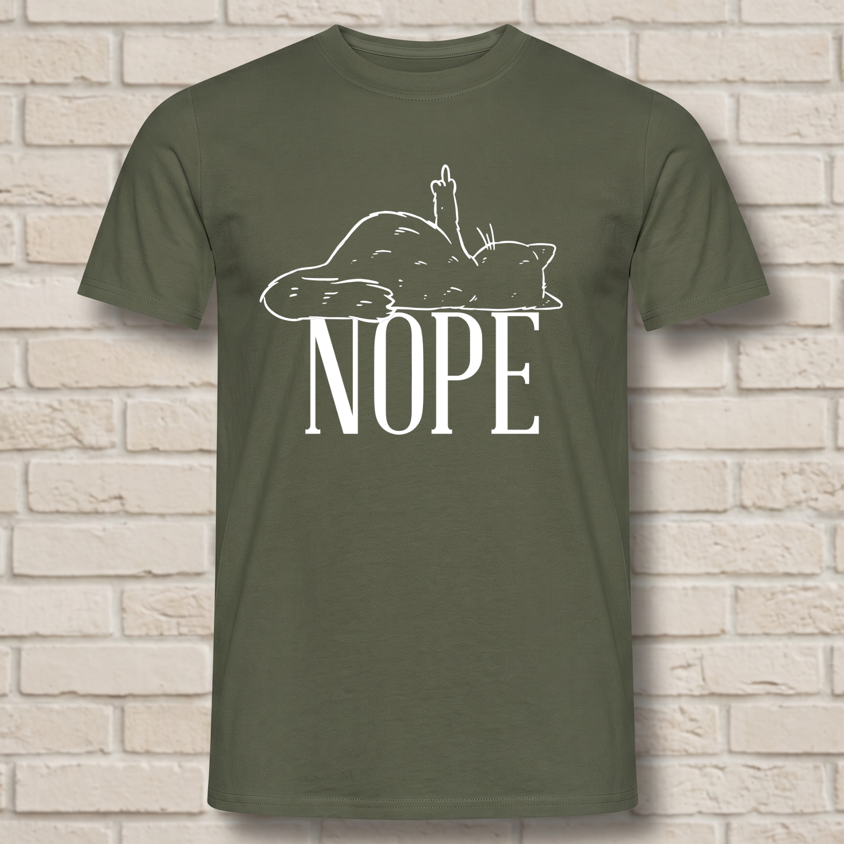 "Lazy Cat NOPE" Lustiges T-Shirt mit Katze & Mittelfinger – Witziges Funshirt für Introvertierte & Katzenfans – Minimalistisches Grafikshirt Schwarz