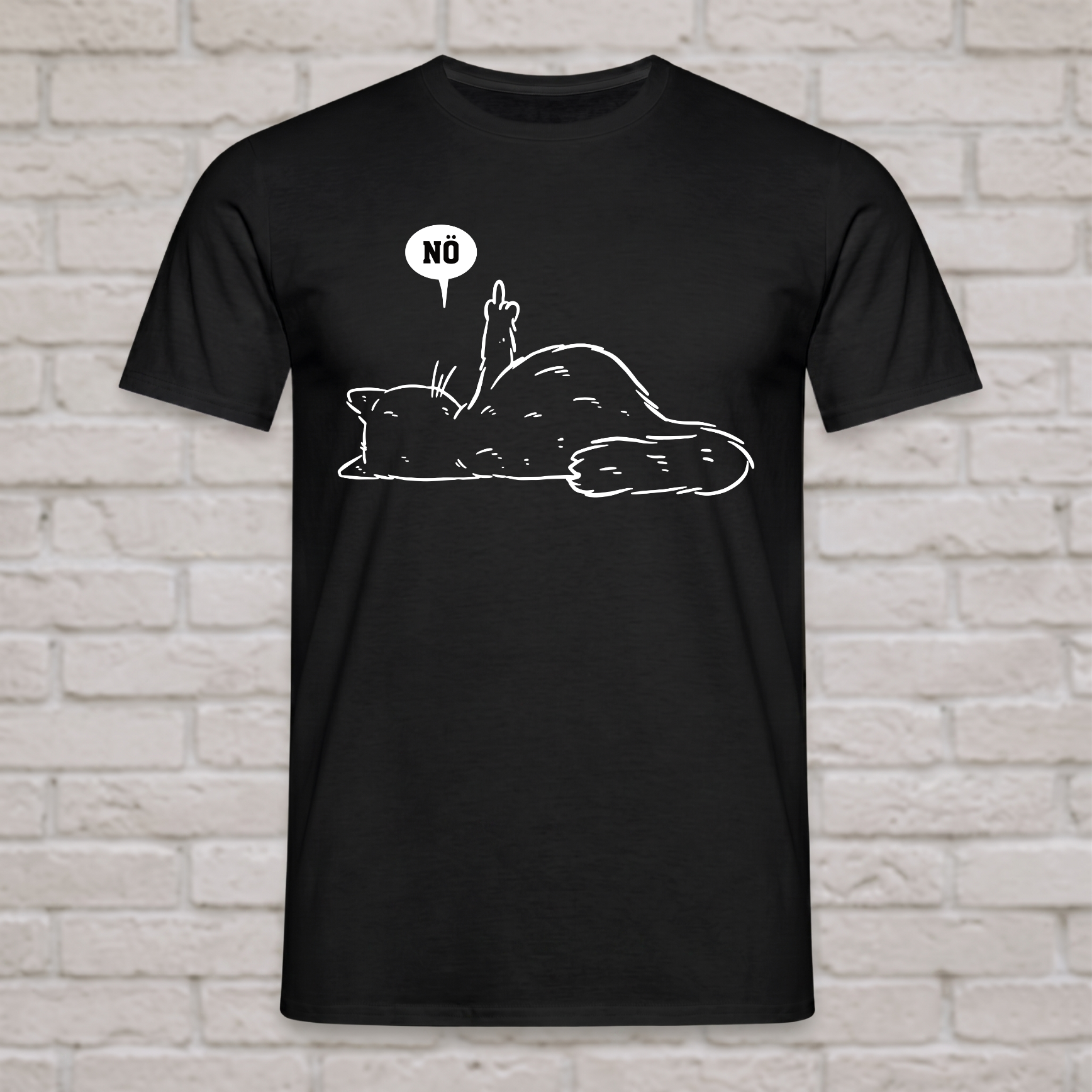 "Lazy Cat NÖ" Lustiges T-Shirt mit Katze & Mittelfinger – Witziges Funshirt für Introvertierte & Katzenfans – Minimalistisches Grafikshirt Schwarz