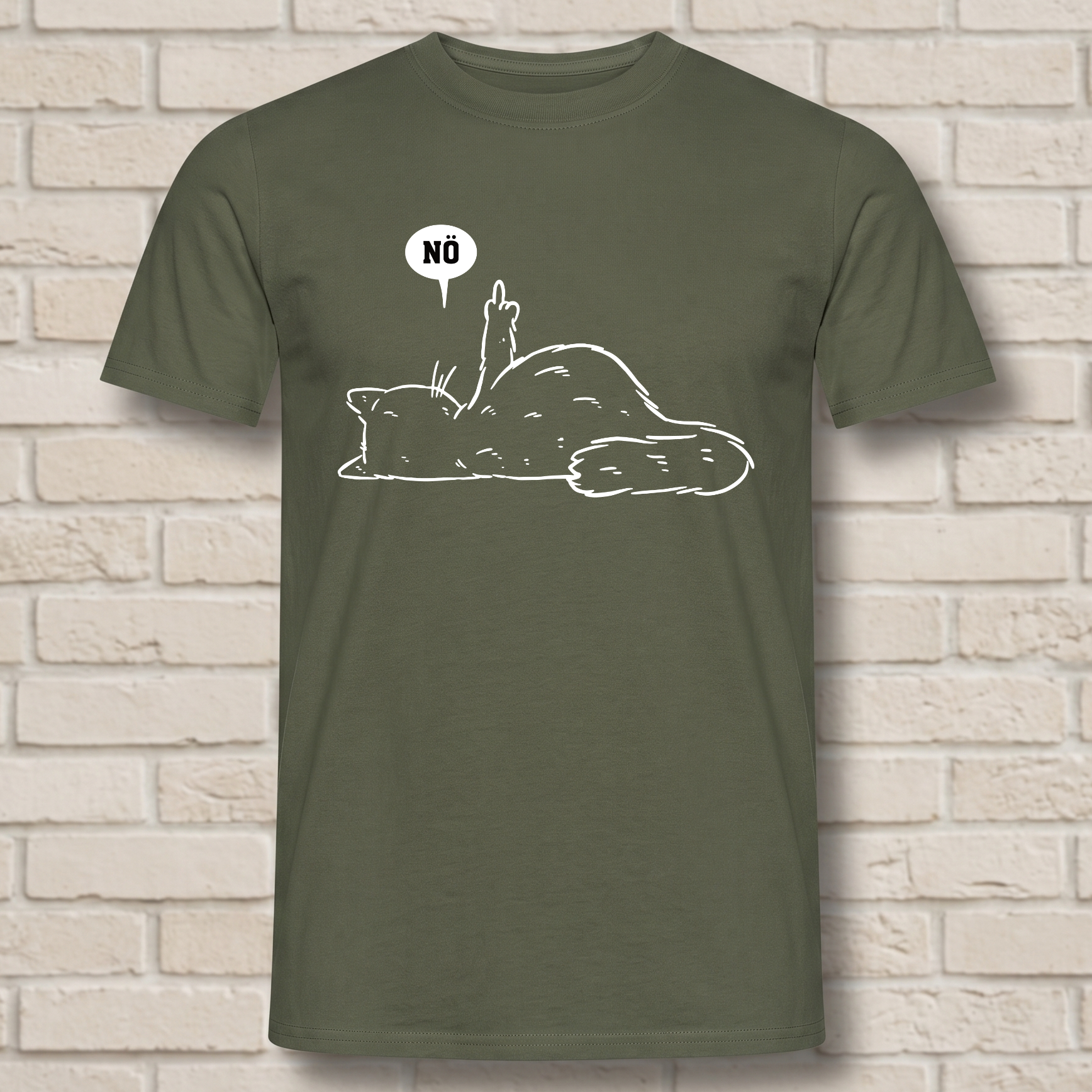 "Lazy Cat NÖ" Lustiges T-Shirt mit Katze & Mittelfinger – Witziges Funshirt für Introvertierte & Katzenfans – Minimalistisches Grafikshirt Schwarz
