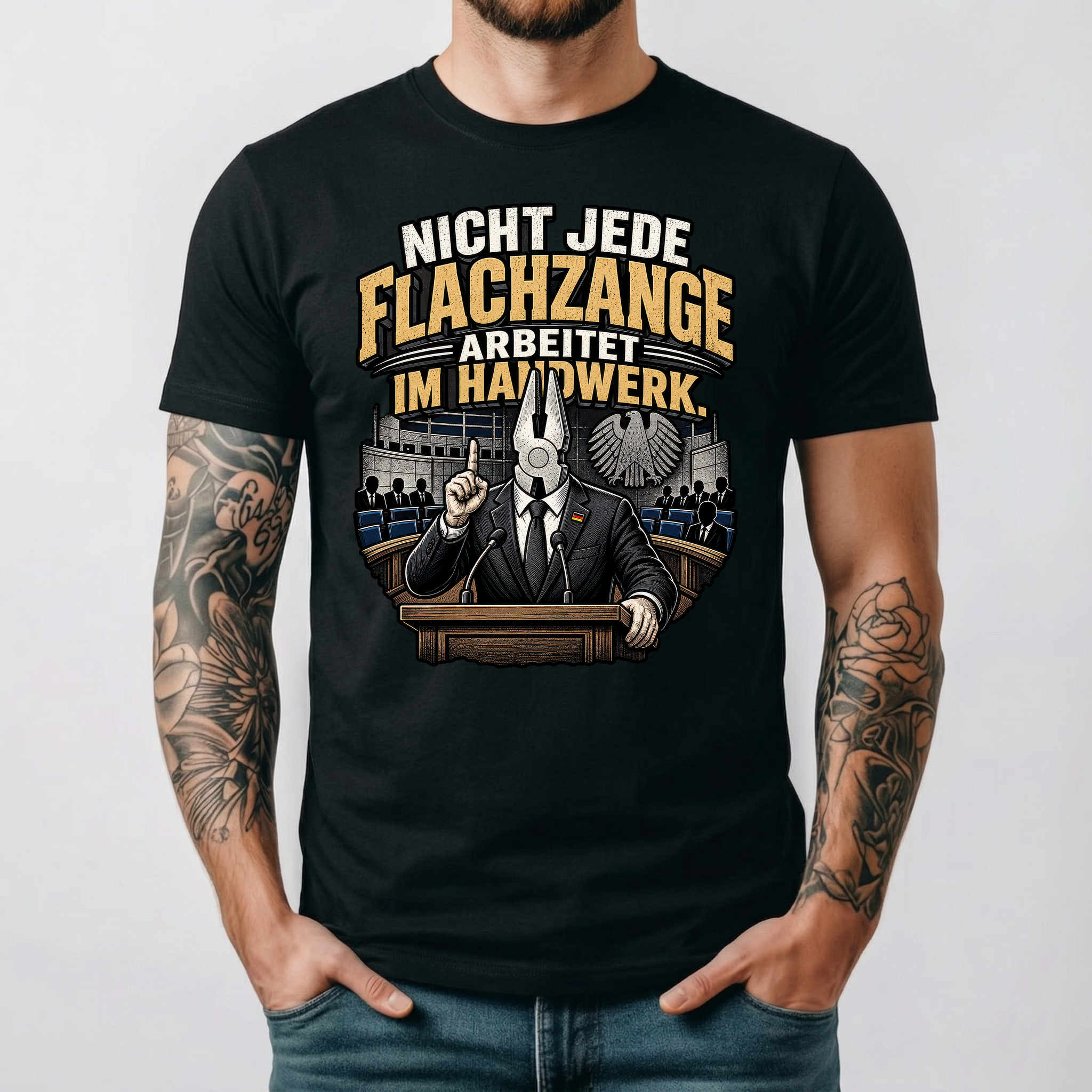 Nicht Jede Flachzange Arbeitet Im Handwerk T-Shirt Herren Lustiger Handwerker Spruch Politik Satire Geschenk Shirt