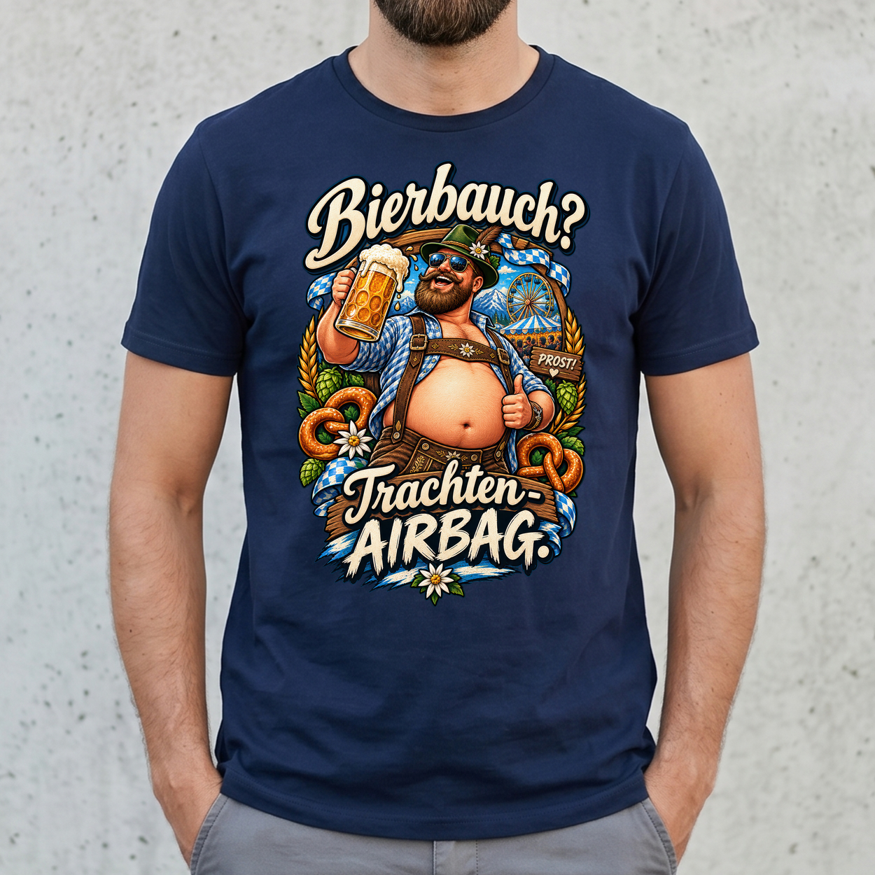 Bierbauch - Trachten-Airbag T-Shirt Herren lustig Oktoberfest Shirt Wiesn Funshirt Lederhose Geschenk