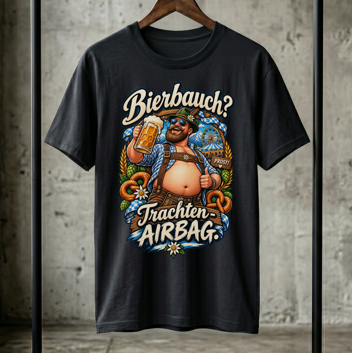 Bierbauch - Trachten-Airbag T-Shirt Herren lustig Oktoberfest Shirt Wiesn Funshirt Lederhose Geschenk