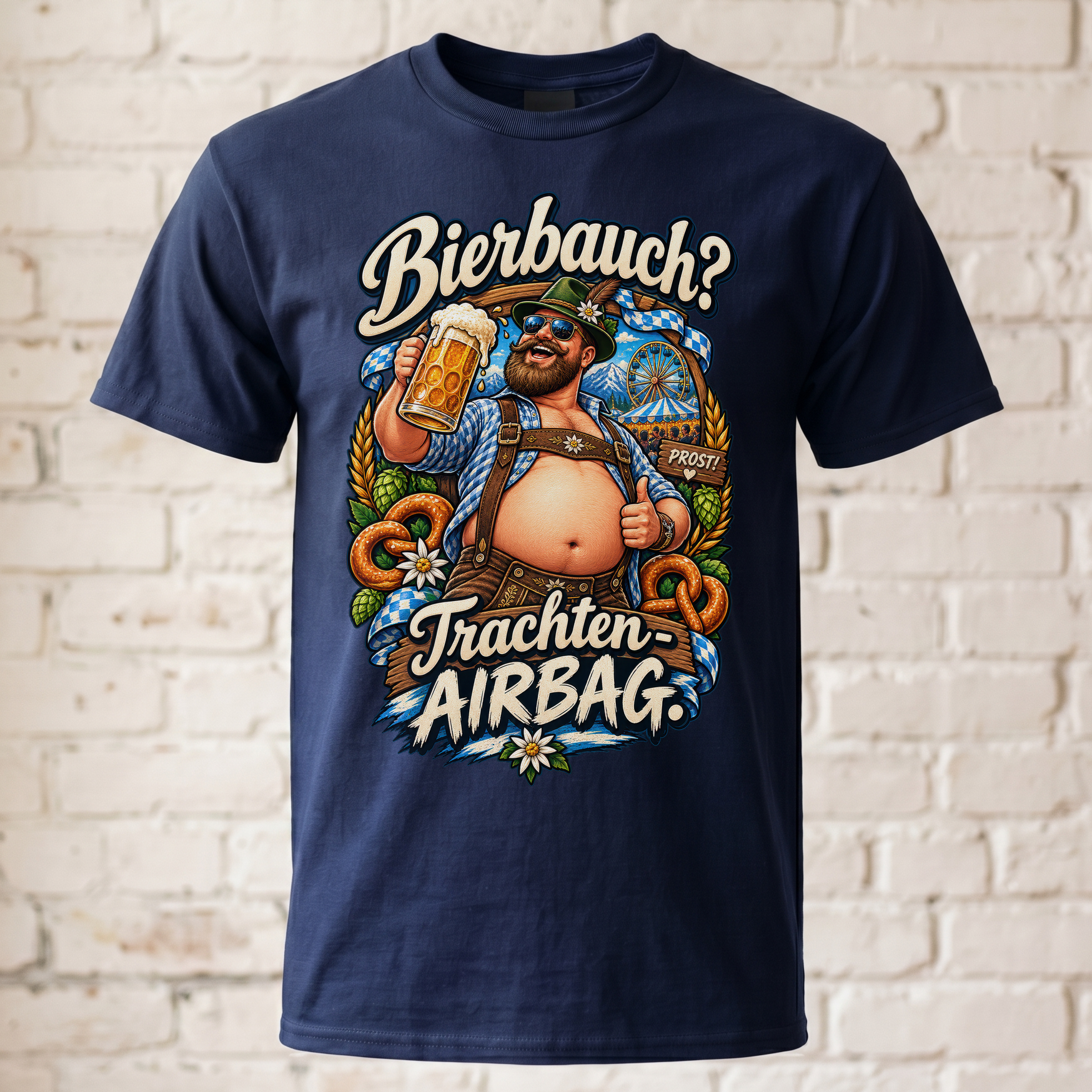 Bierbauch - Trachten-Airbag T-Shirt Herren lustig Oktoberfest Shirt Wiesn Funshirt Lederhose Geschenk