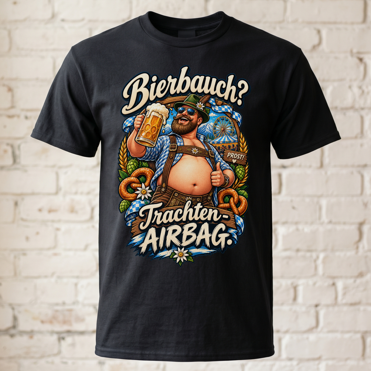 Bierbauch - Trachten-Airbag T-Shirt Herren lustig Oktoberfest Shirt Wiesn Funshirt Lederhose Geschenk