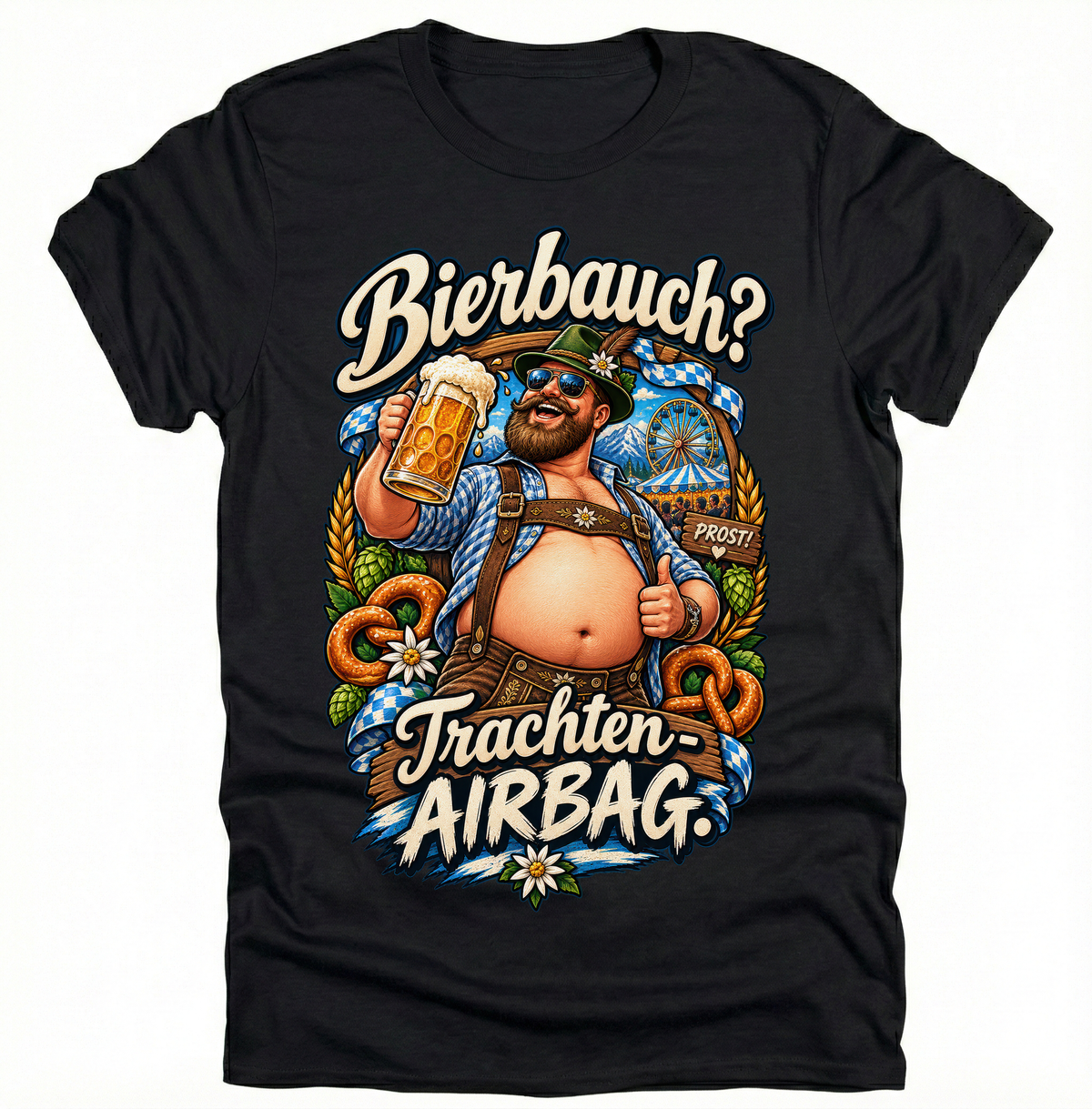 Bierbauch - Trachten-Airbag T-Shirt Herren lustig Oktoberfest Shirt Wiesn Funshirt Lederhose Geschenk
