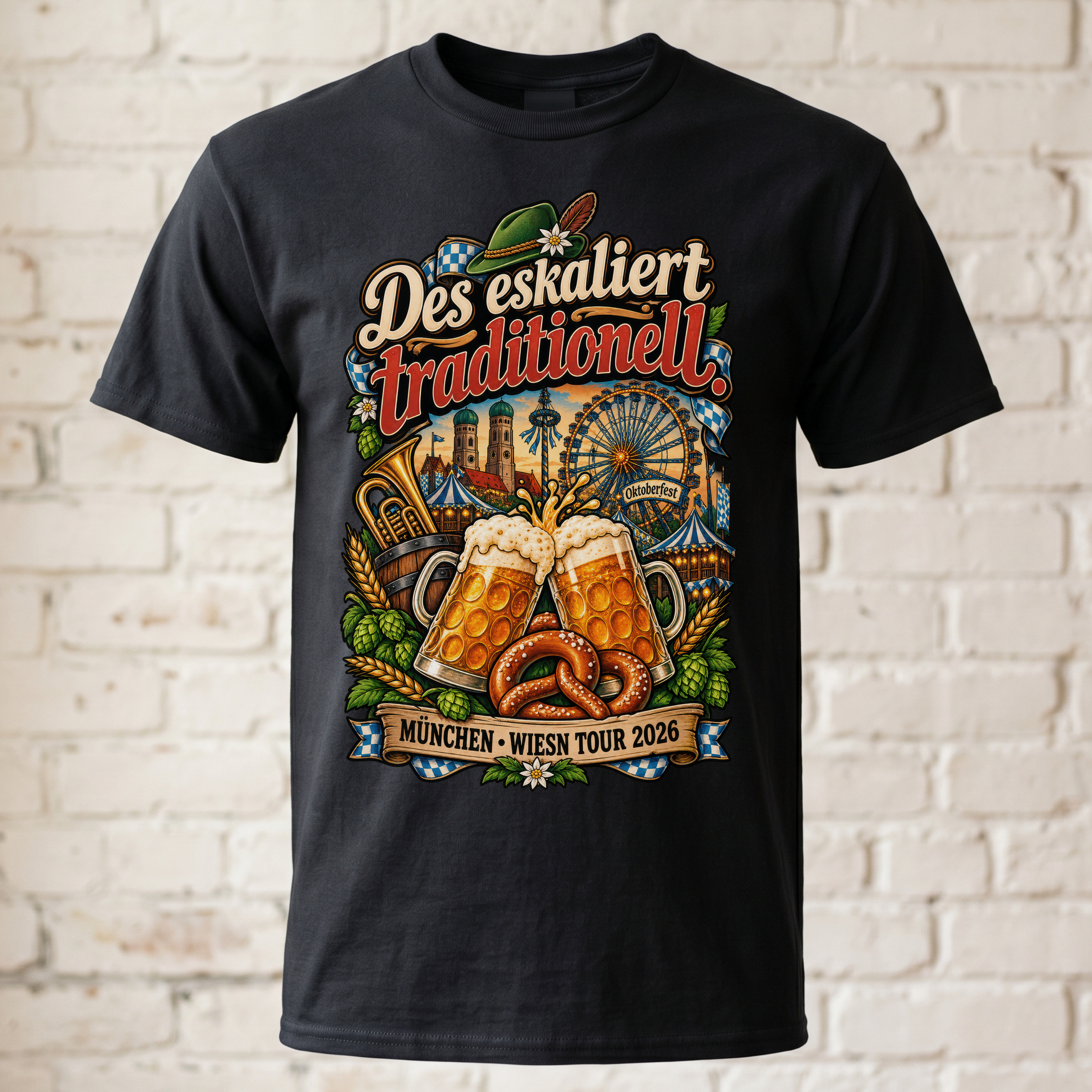 Oktoberfest T-Shirt Herren Des eskaliert traditionell München Wiesn Tour 2026 Bier Maß Brezn Geschenk
