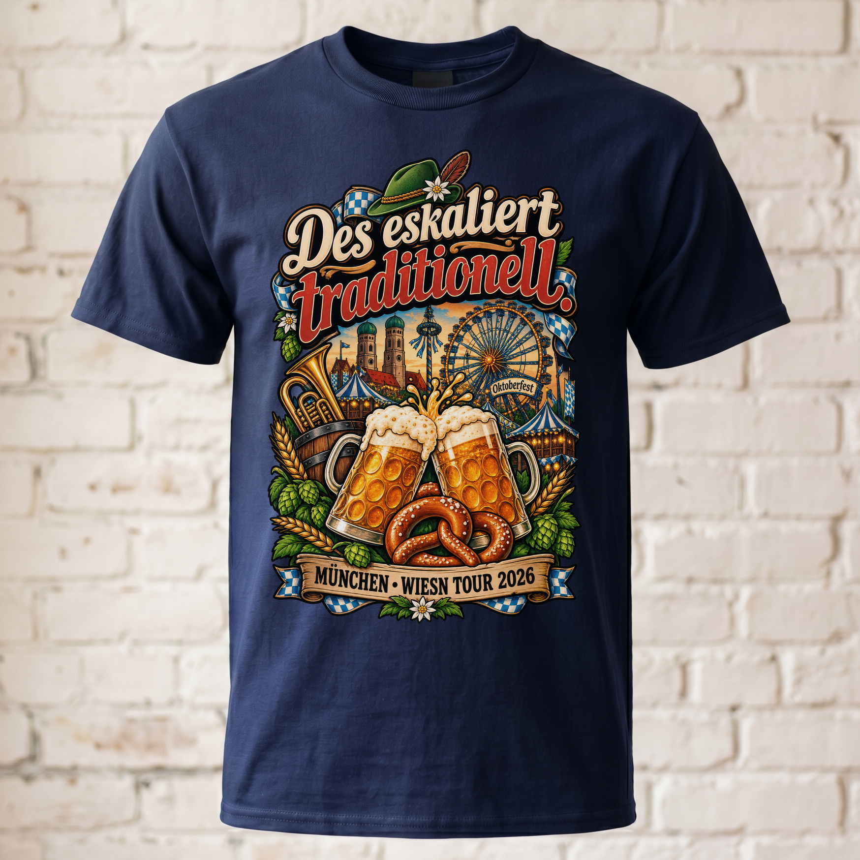 Oktoberfest T-Shirt Herren Des eskaliert traditionell München Wiesn Tour 2026 Bier Maß Brezn Geschenk