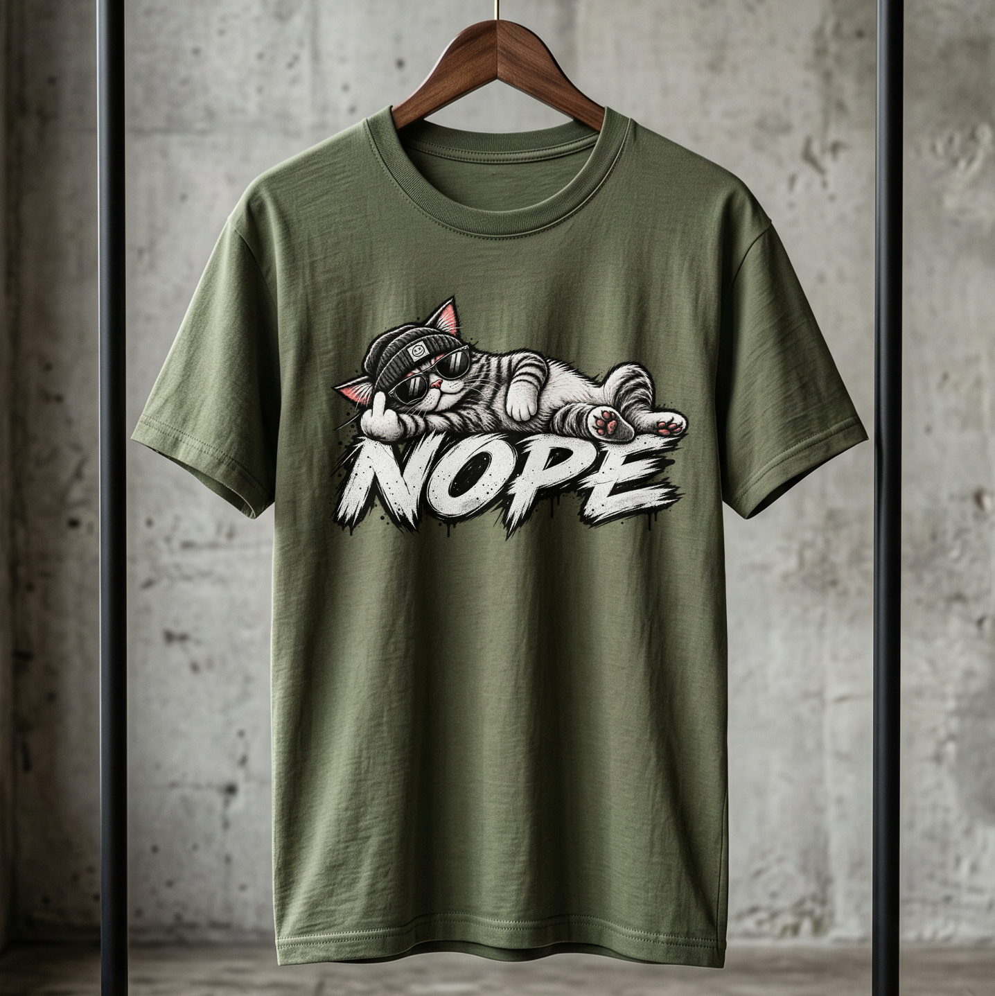 Nope Katze T-Shirt lustig, coole Cat Grafik mit Sonnenbrille & Beanie, sarkastisches Katzen Shirt Unisex