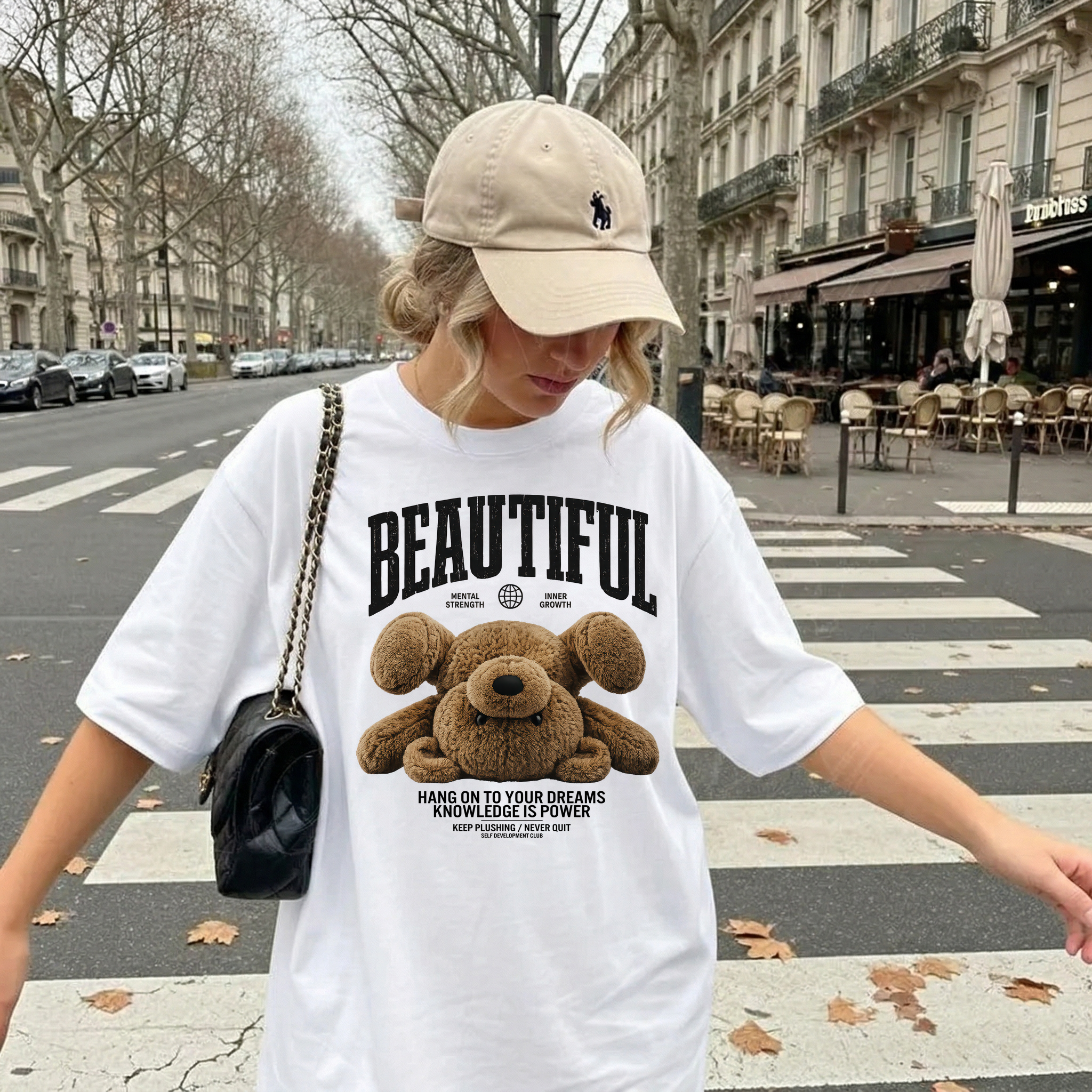 BEAUTIFUL Teddy Bear T-Shirt Damen | Motivational Oversized Shirt