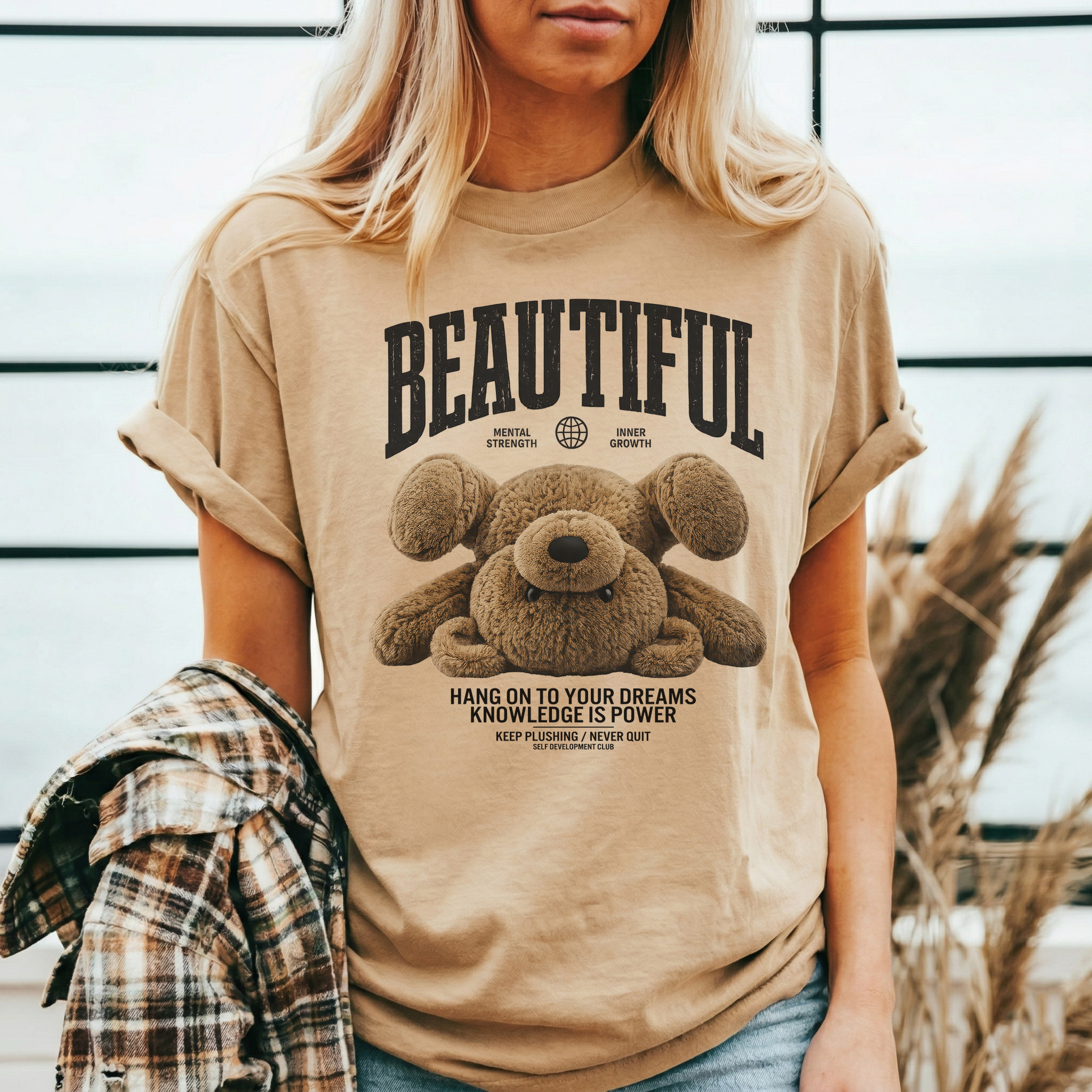 BEAUTIFUL Teddy Bear T-Shirt Damen | Motivational Oversized Shirt