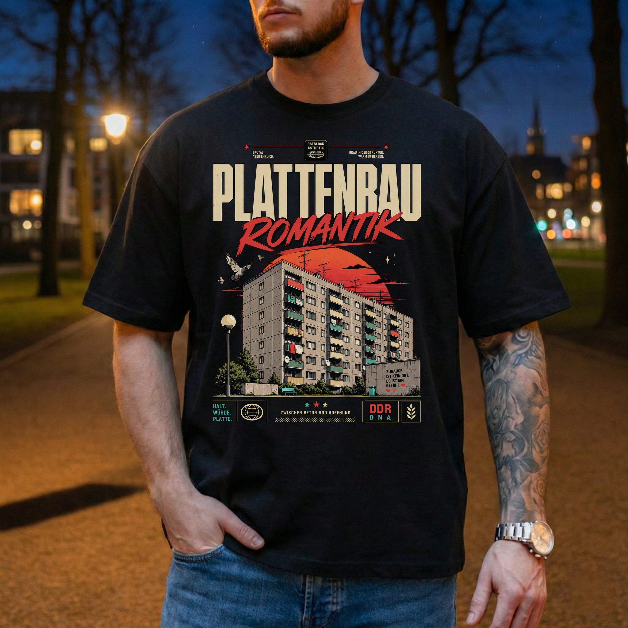 Plattenbach Romantik T-Shirt | Retro 90er Grafikdruck | Oversized Unisex