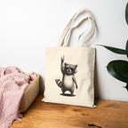 Rock Waschbär Jutebeutel Schwarz – Lustiger Stoffbeutel mit Metal & Rock 'n' Roll Motiv – Baumwolltasche für Festivals, Einkäufe & Alltag