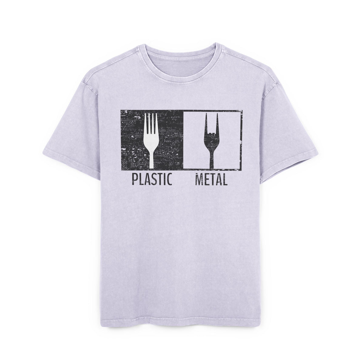 Plastic Metal Rock T-Shirt Heavy Oversized | Lustiges Heavy Metal Gabel Grafik Tee, Rocker Musik Geschenk, Vintage Acid Wash Asphalt