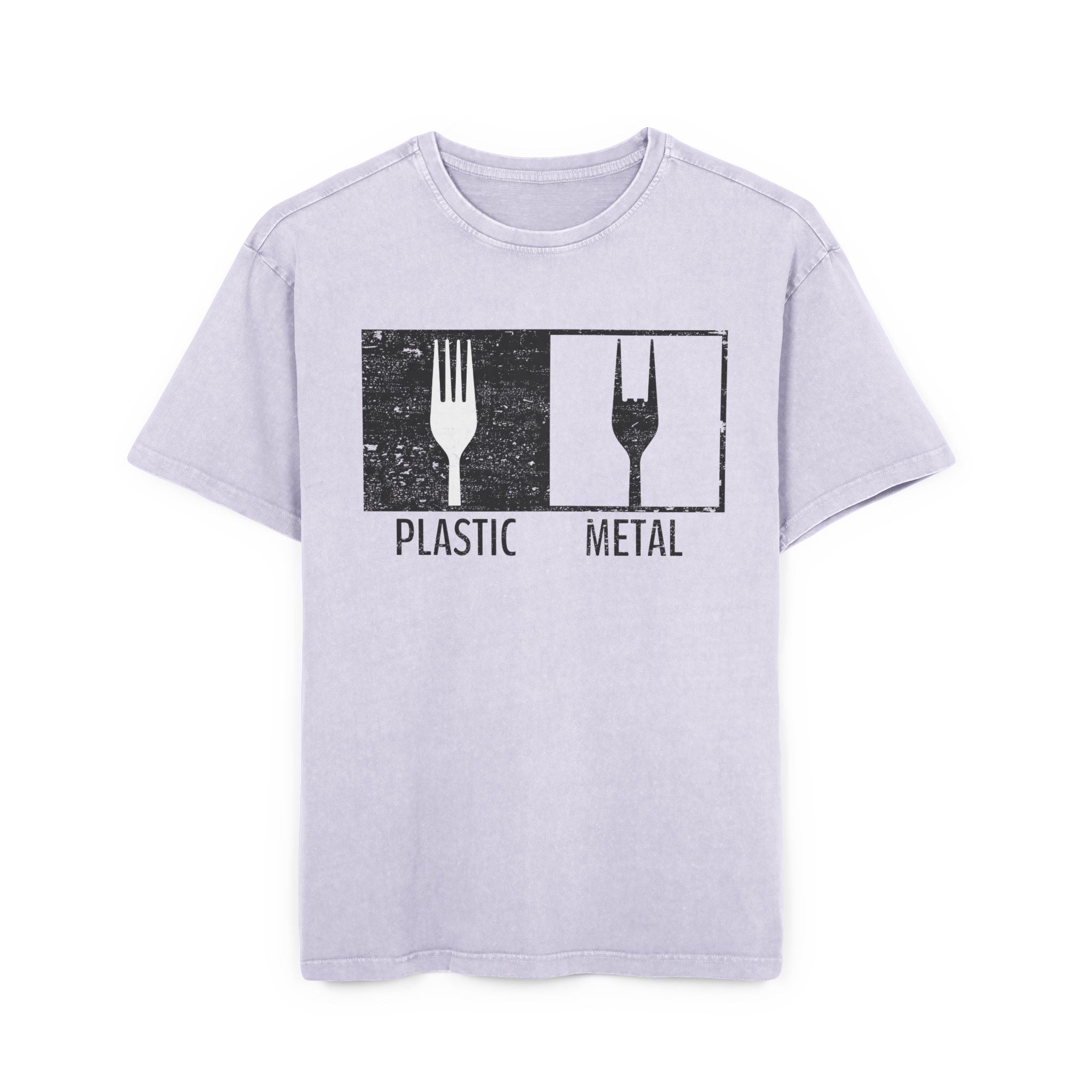 Plastic Metal Rock T-Shirt Heavy Oversized | Lustiges Heavy Metal Gabel Grafik Tee, Rocker Musik Geschenk, Vintage Acid Wash Asphalt