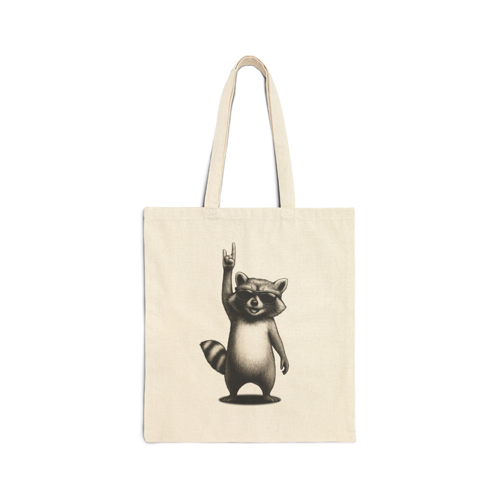 Rock Waschbär Jutebeutel Schwarz – Lustiger Stoffbeutel mit Metal & Rock 'n' Roll Motiv – Baumwolltasche für Festivals, Einkäufe & Alltag