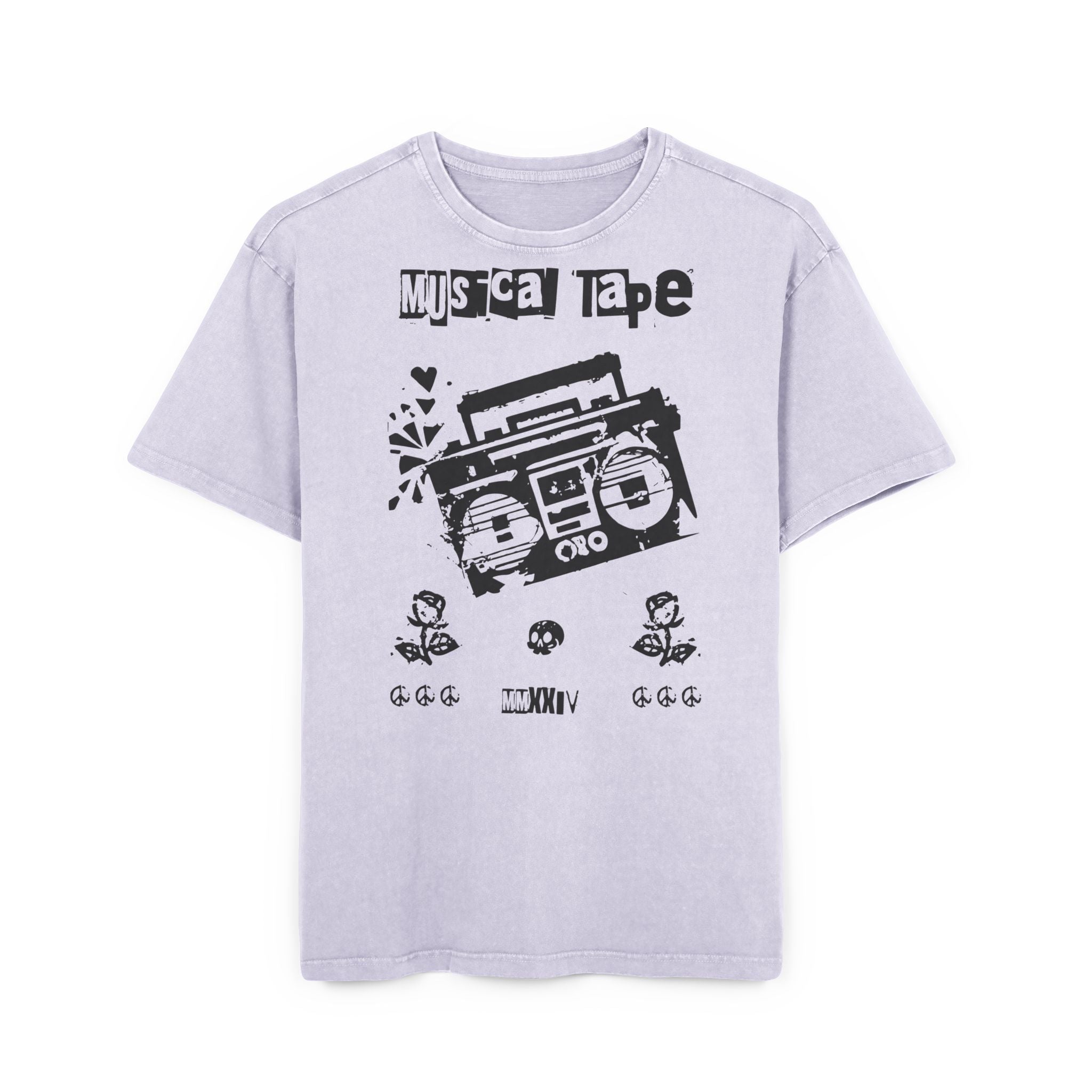 Musical Tape Retro Boombox Heavy Oversized T-Shirt | Y2K Grunge Streetwear Tee, 90s Hip Hop Ghetto Blaster, Vintage Acid Wash Asphalt