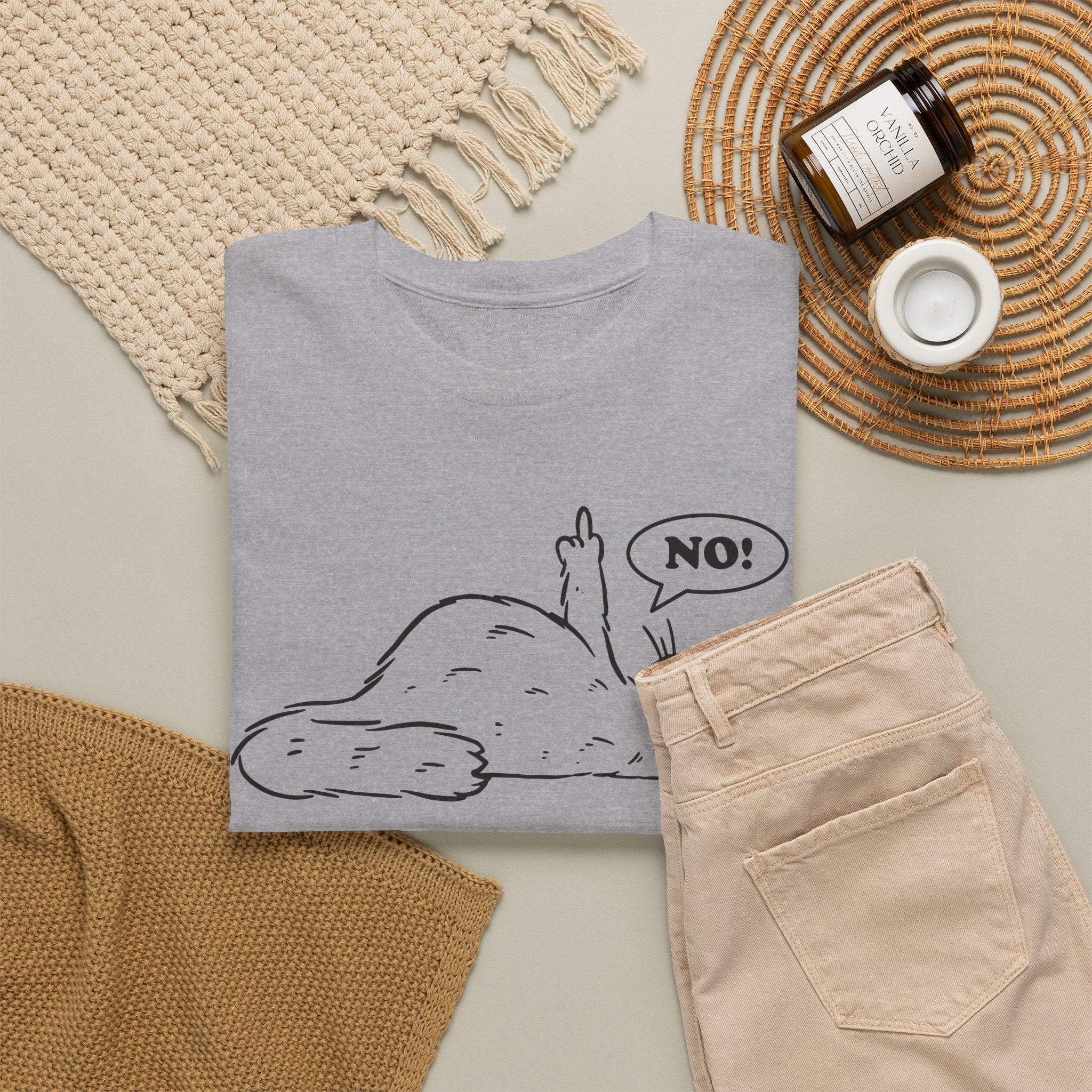 "Lazy Cat NO!" Lustiges T-Shirt mit Katze & Mittelfinger – Witziges Funshirt für Introvertierte & Katzenfans – Minimalistisches Grafikshirt Weiß