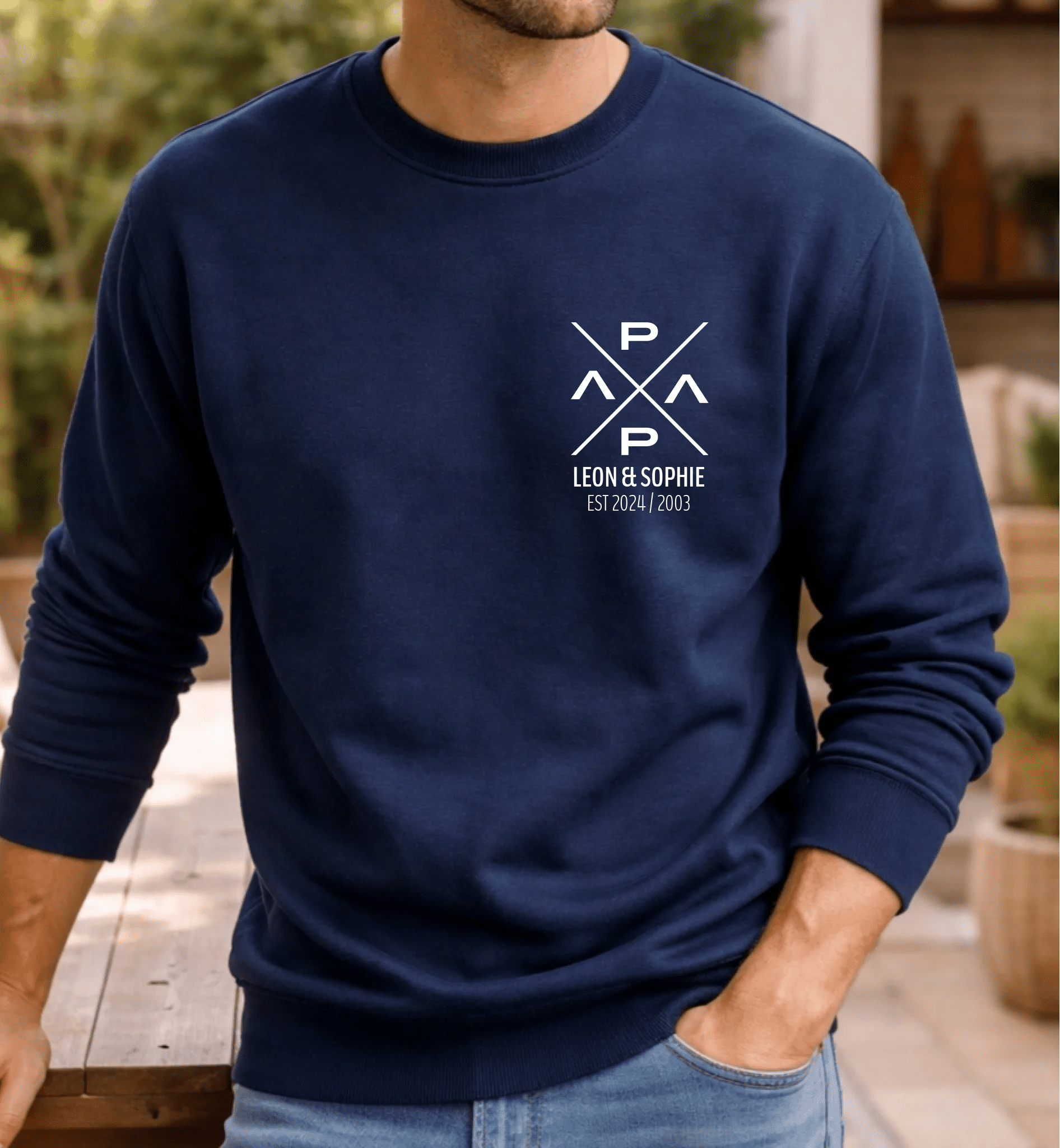 PapaPrint Geschenk für Väter Personalisiert Name & Jahr | Papa Hoodie | Est 2024 2025 2026 | Sweatshirt Herren | Vatertagsgeschenk Shirt - pure|custom.