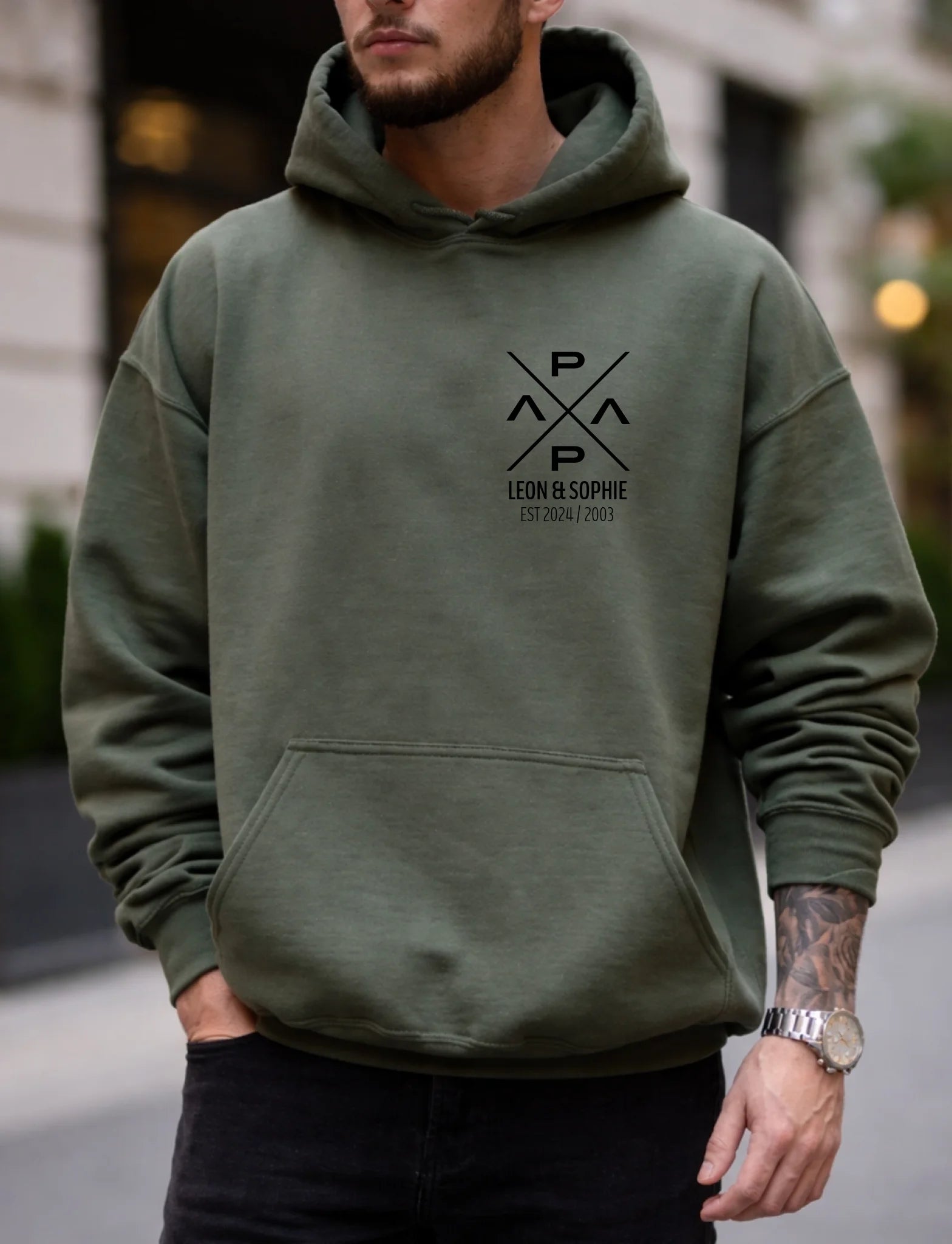 PapaPrint Hoodie personalisiert mit Name & Jahr | Vater Geschenk, Vatertag, werdender Papa Ankündigung, Sweatshirt - pure|custom.