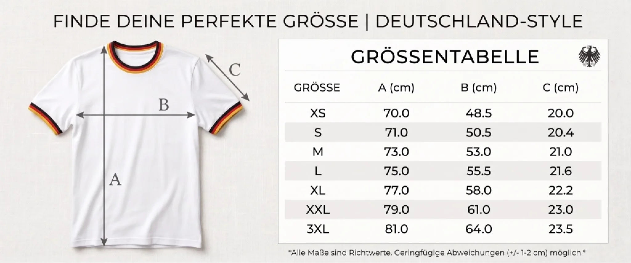 Größentabelle deutschland shirt