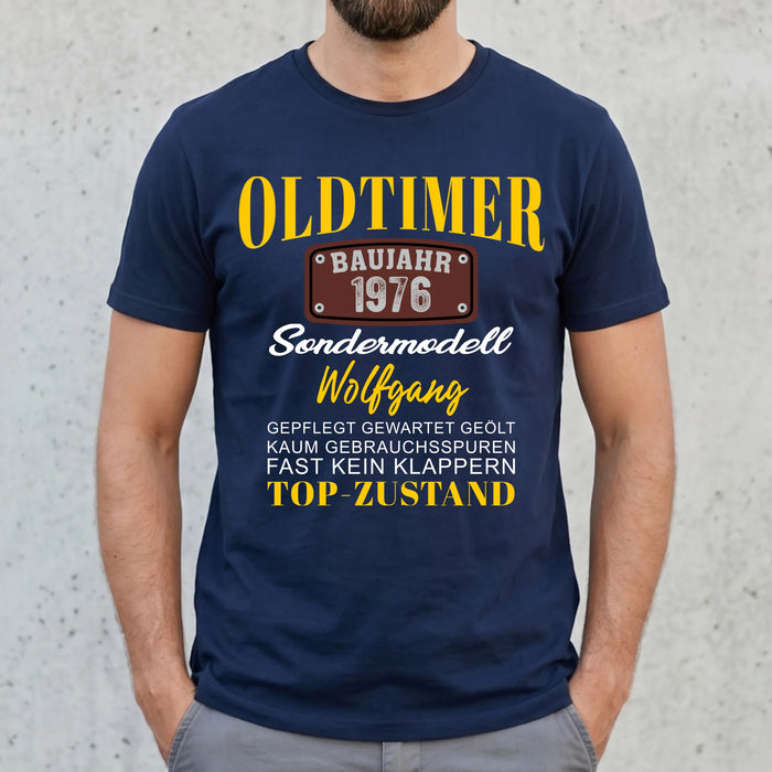 "Oldtimer Sondermodell" Personalisiertes T-Shirt mit Name & Baujahr 1976 – Lustiges Geschenk für Männer zum 50er