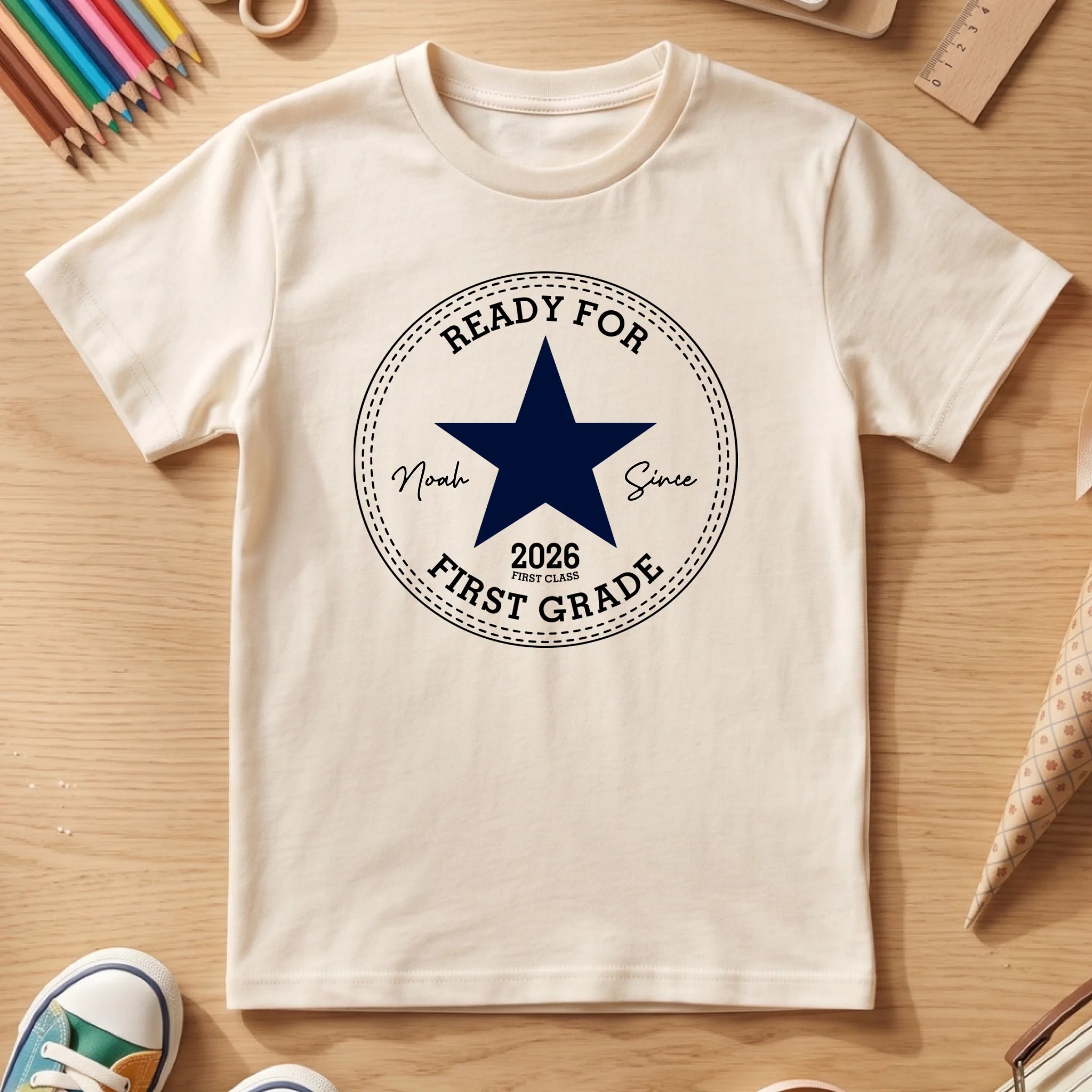 Kinder Shirt Schulanfang Sand