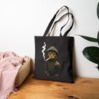 "Bad Cat" Lustiger Jutebeutel mit Katze im Hoodie & Mittelfinger – Witzige Baumwolltasche – Edgy Streetwear Stoffbeutel Schwarz