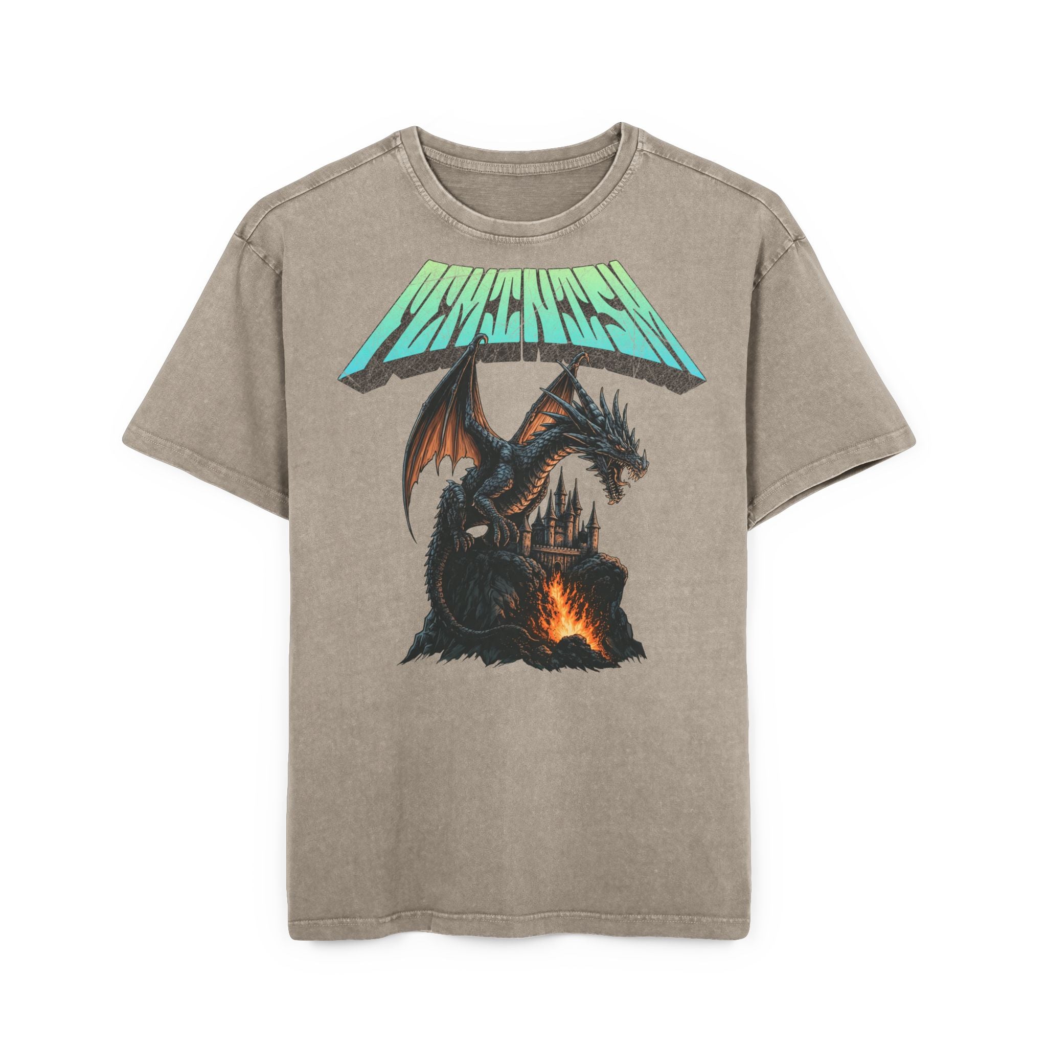 Feminism Dragon Heavy Metal T-Shirt – Vintage Mineral Washed Shirt mit Drachen Motiv