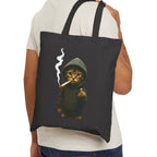 "Bad Cat" Lustiger Jutebeutel mit Katze im Hoodie & Mittelfinger – Witzige Baumwolltasche – Edgy Streetwear Stoffbeutel Schwarz
