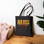 "Als Gott mich schuf..." Lustiger Jutebeutel mit Spruch – Witzige Baumwolltasche & Stoffbeutel – Humorvolle Geschenkidee Schwarz