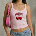 Stylisches Kirschen Rippstrick Crop Tank Top - Y2K Style