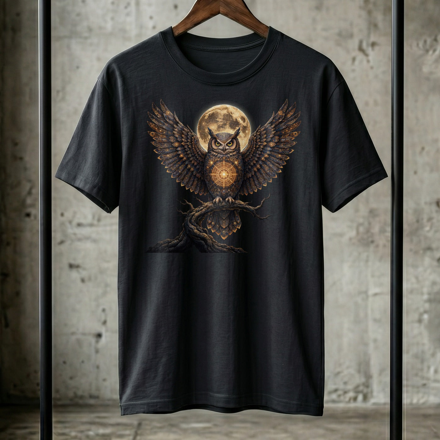 Mystisches Eule Mond T-Shirt Damen | Spirituelles Boho Design