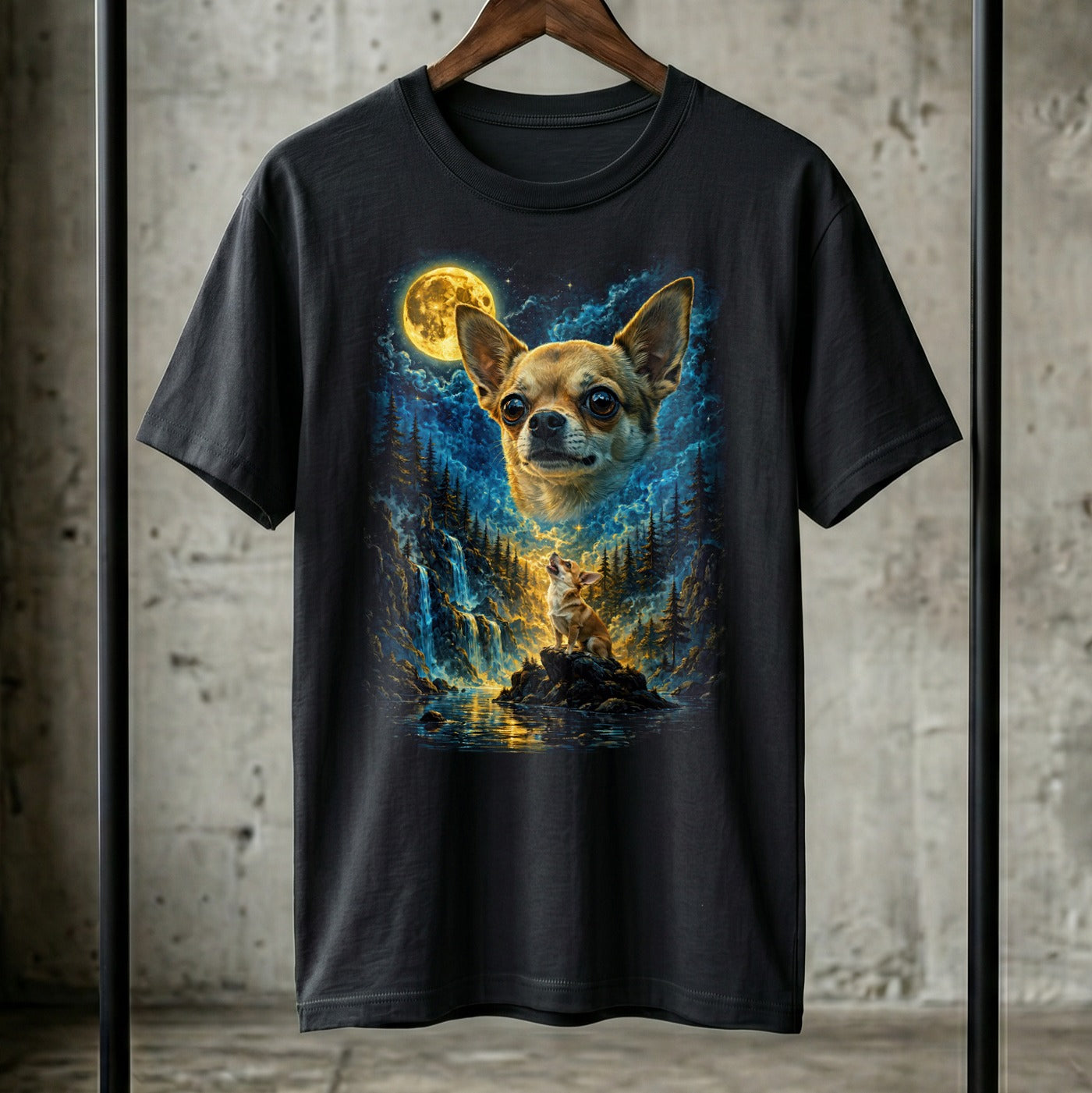 Chihuahua Mond Mystik T-Shirt Damen | Spirituelles Boho Design