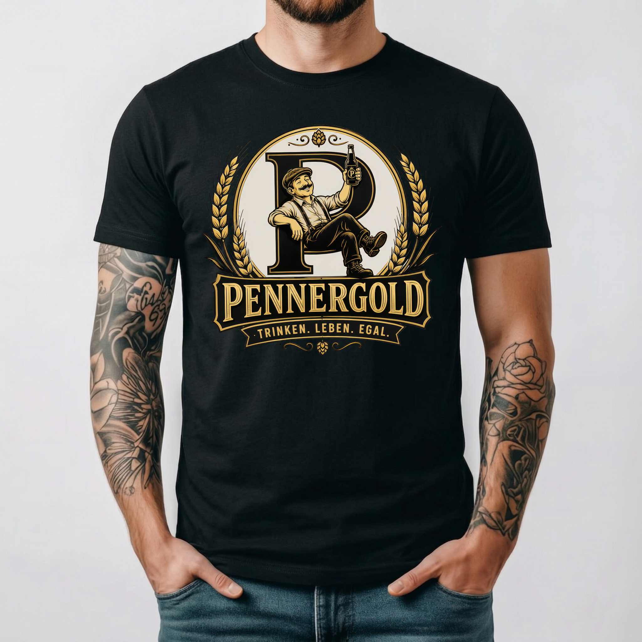 Pennergold T-Shirt Herren lustig Bier Trinken Leben Egal Funshirt Vintage Brauerei Party Geschenk