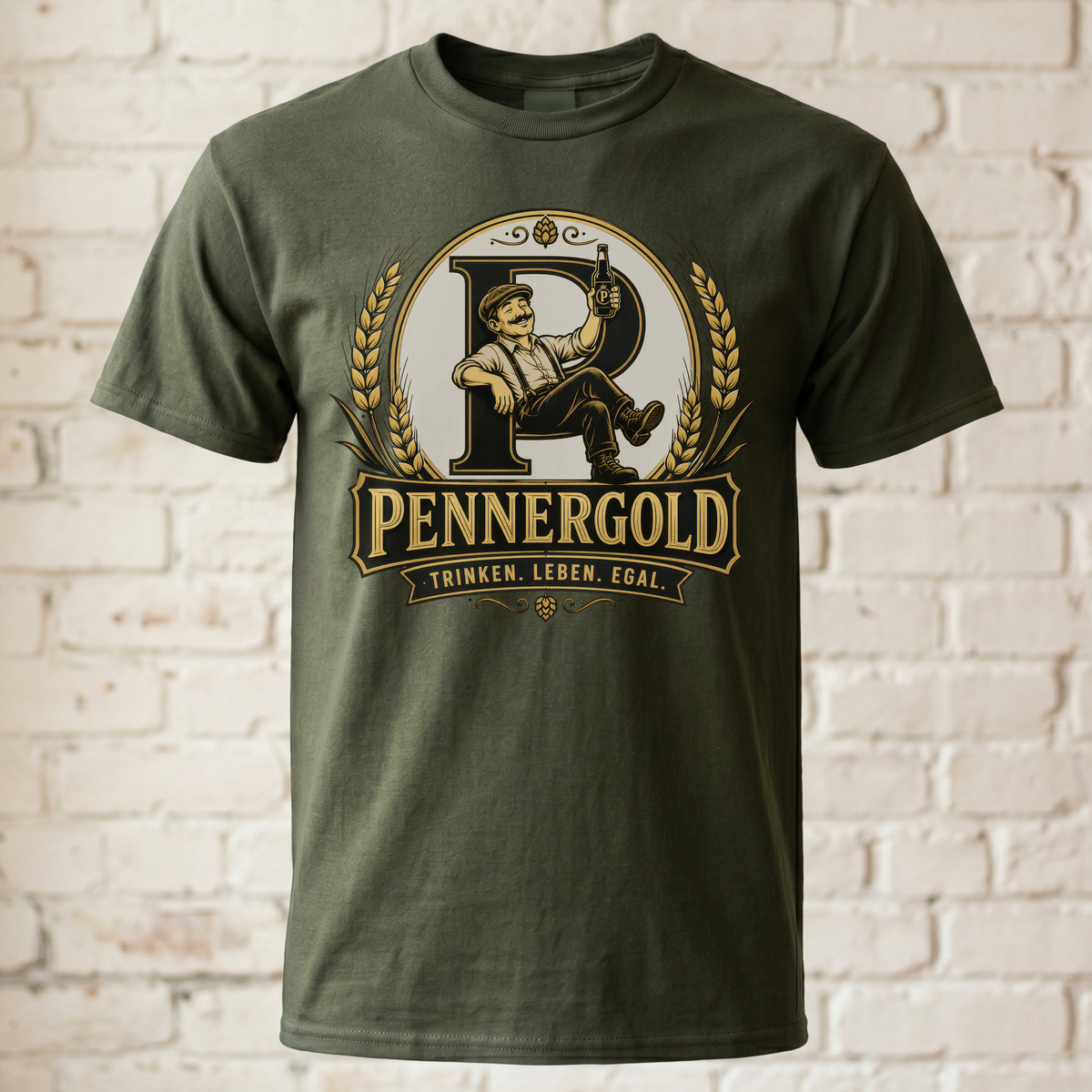 Pennergold T-Shirt Herren lustig Bier Trinken Leben Egal Funshirt Vintage Brauerei Party Geschenk