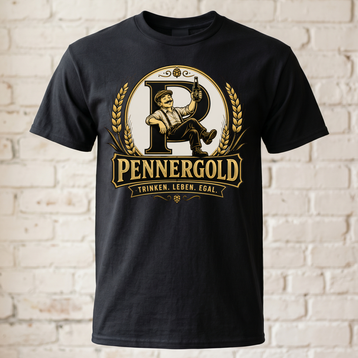Pennergold T-Shirt Herren lustig Bier Trinken Leben Egal Funshirt Vintage Brauerei Party Geschenk